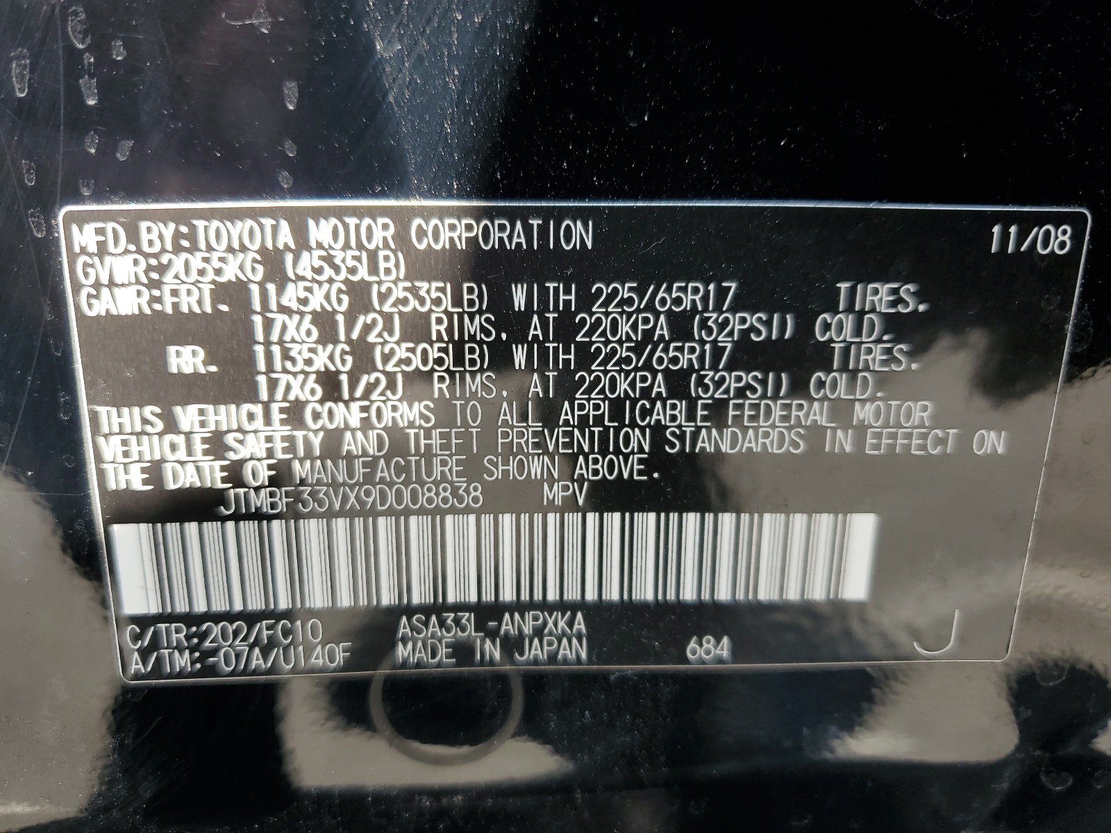 JTMBF33VX9D008838 2009 Toyota Rav4