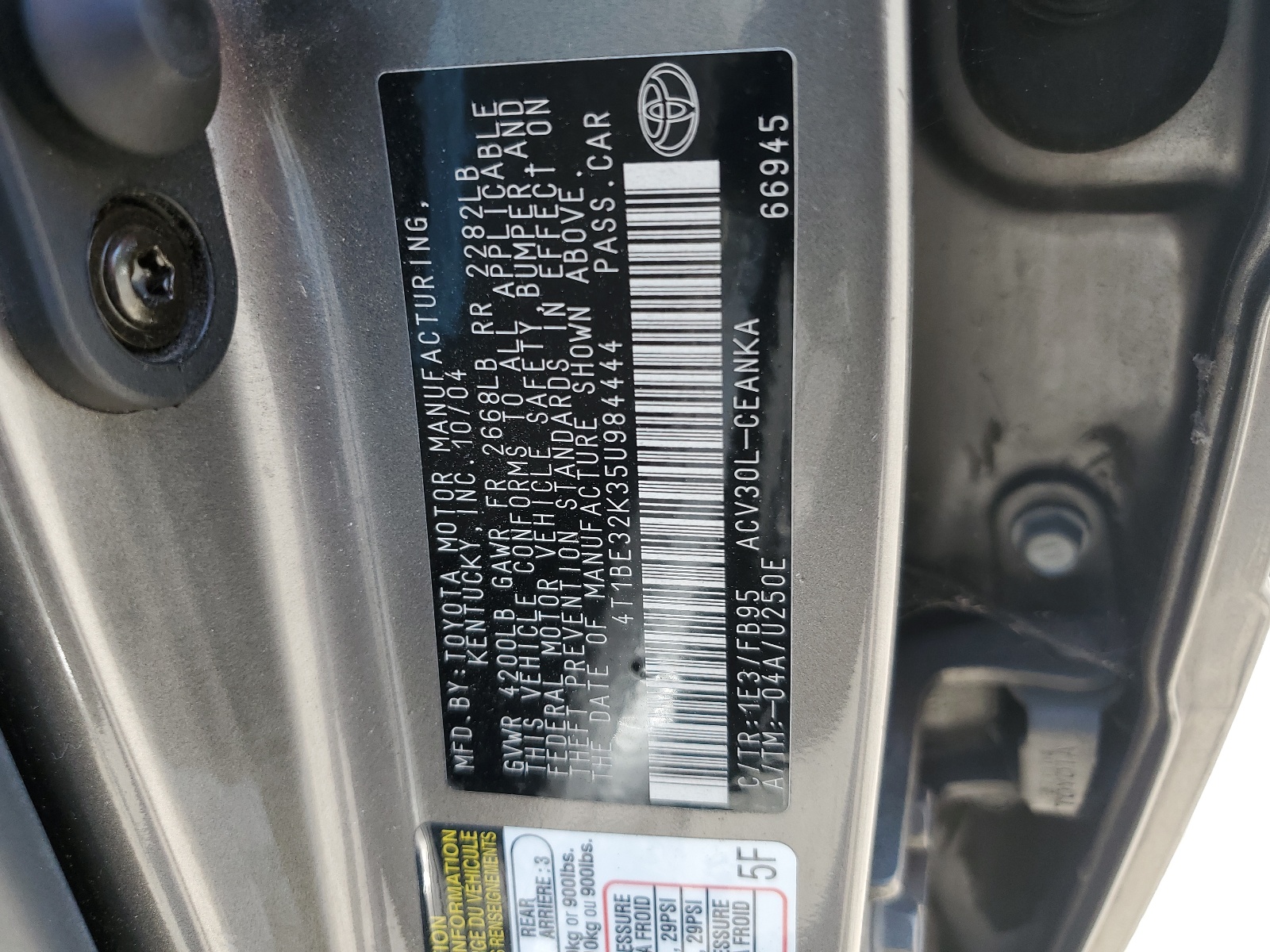 4T1BE32K35U984444 2005 Toyota Camry Le