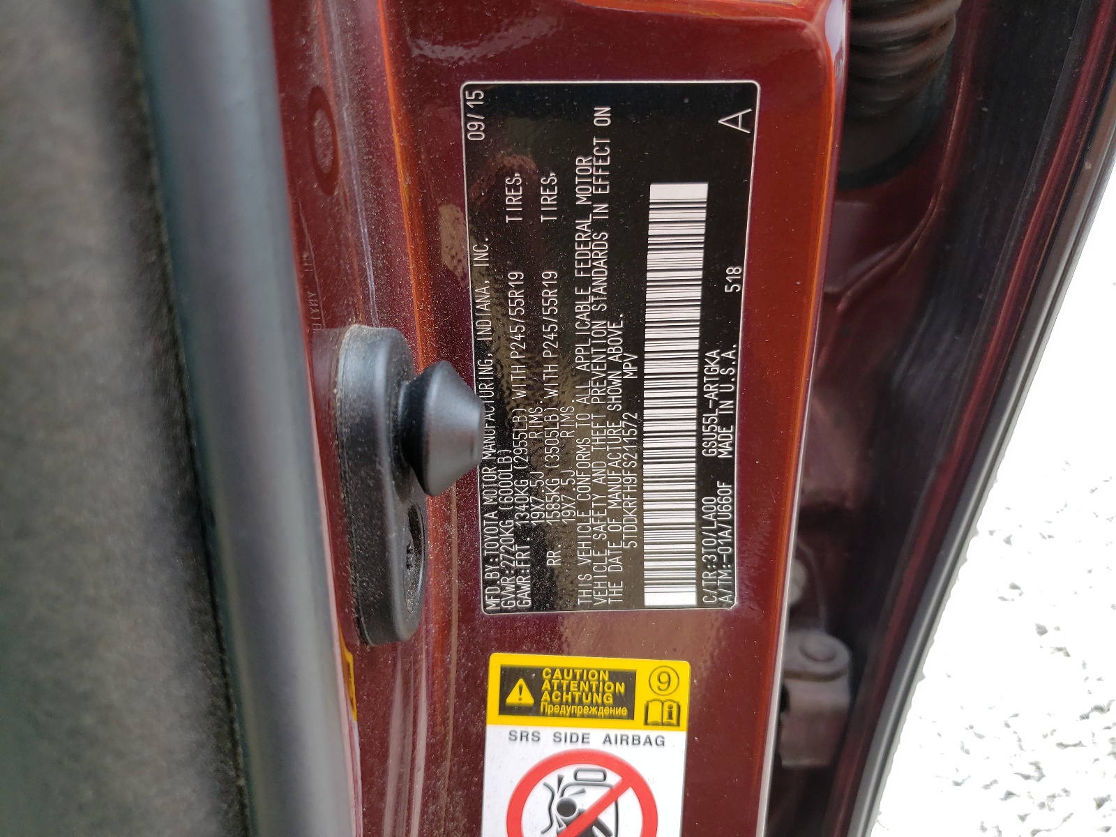 5TDDKRFH9FS211572 2015 Toyota Highlander Limited