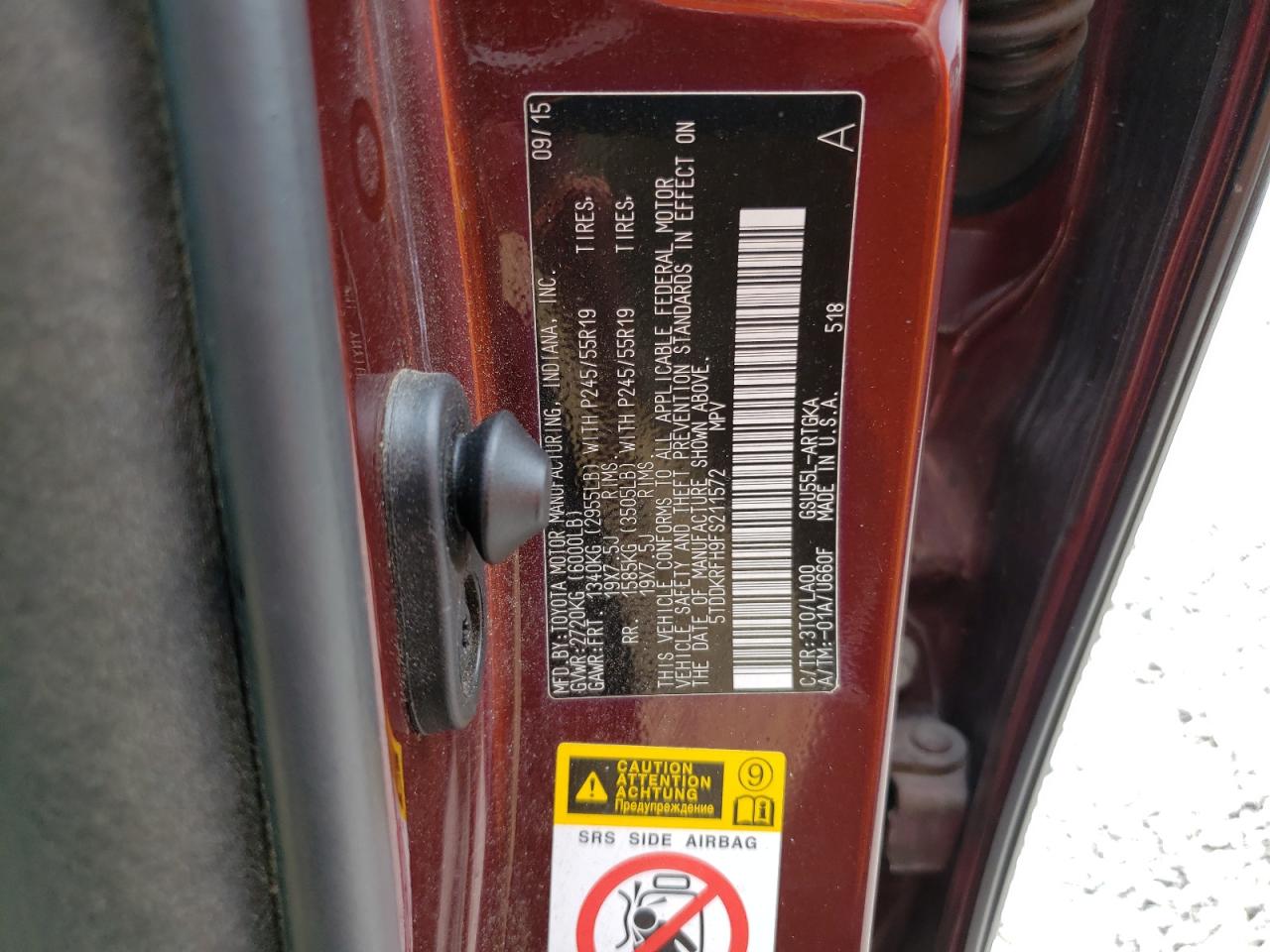 2015 Toyota Highlander Limited VIN: 5TDDKRFH9FS211572 Lot: 64589184