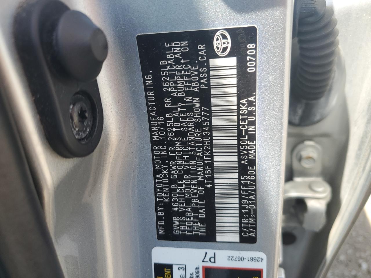 4T1BF1FK2HU345777 2017 Toyota Camry Le