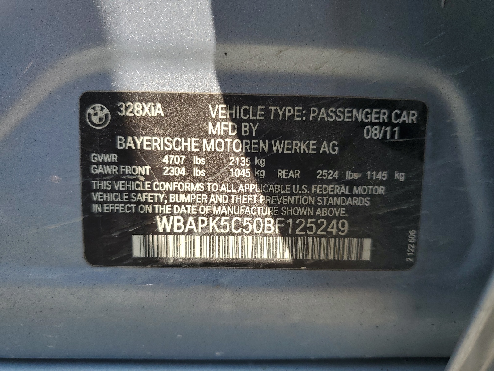 WBAPK5C50BF125249 2011 BMW 328 Xi Sulev