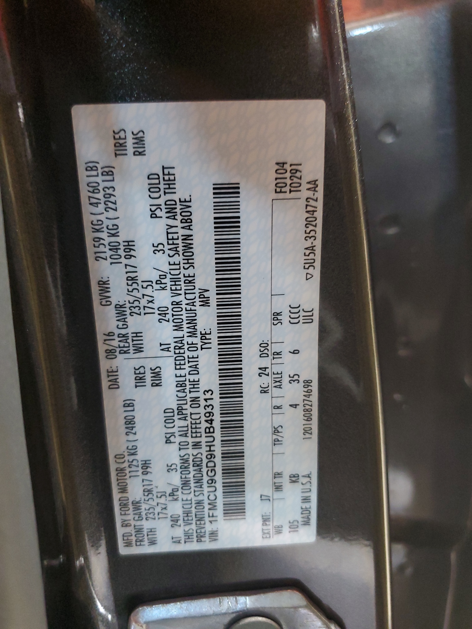 1FMCU9GD9HUB49313 2017 Ford Escape Se