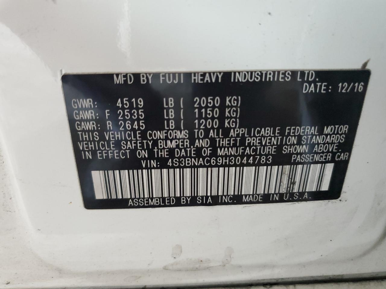 2017 Subaru Legacy 2.5I Premium VIN: 4S3BNAC69H3044783 Lot: 63410934