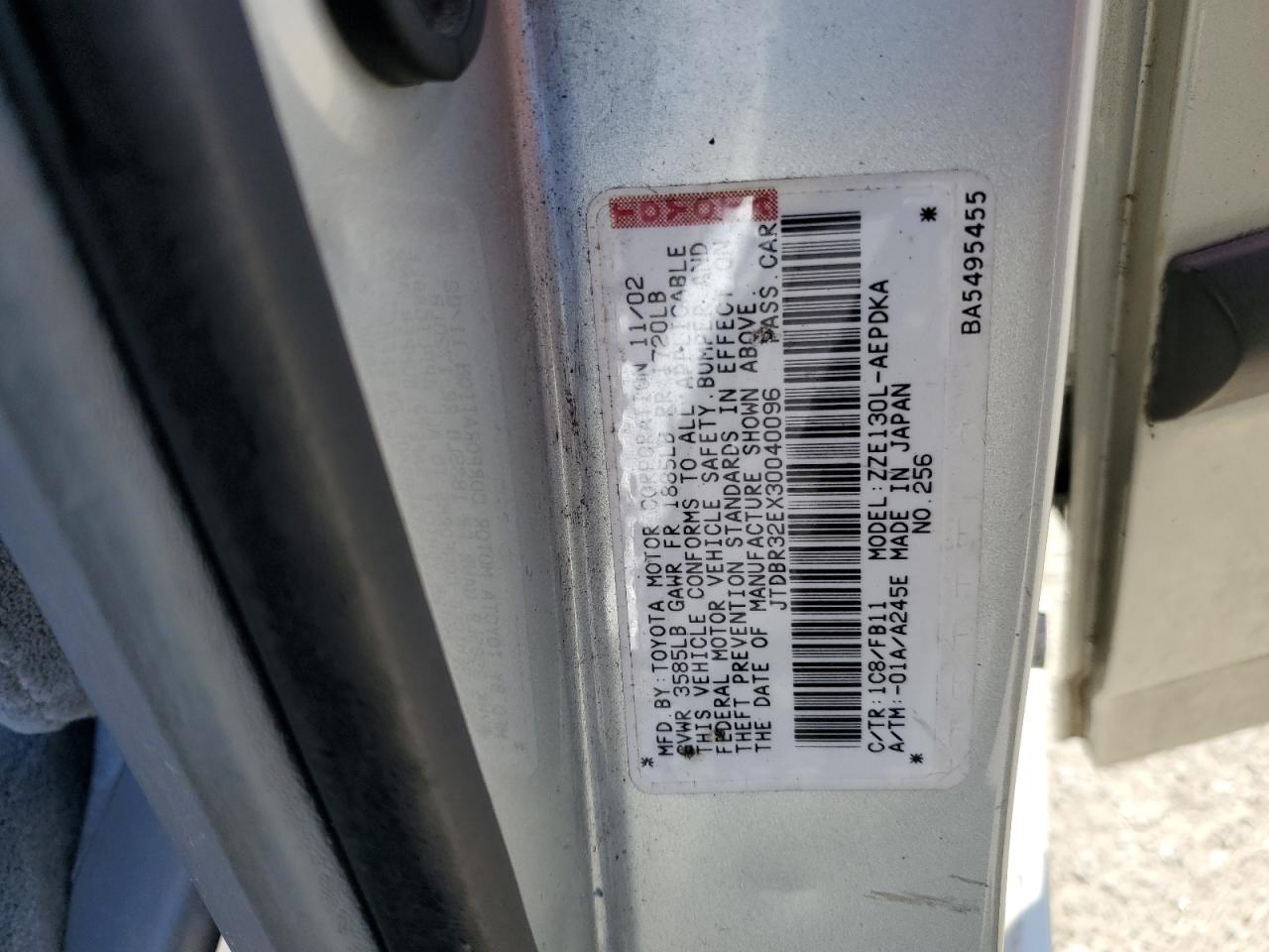 2003 Toyota Corolla Ce VIN: JTDBR32EX30040096 Lot: 64062294