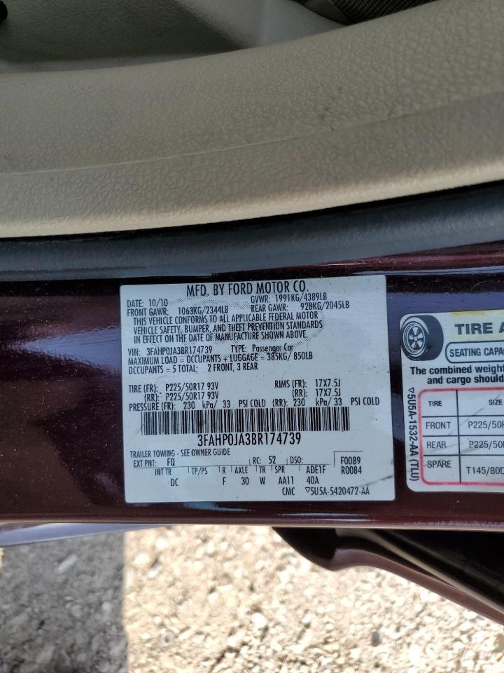 3FAHP0JA3BR174739 2011 Ford Fusion Sel