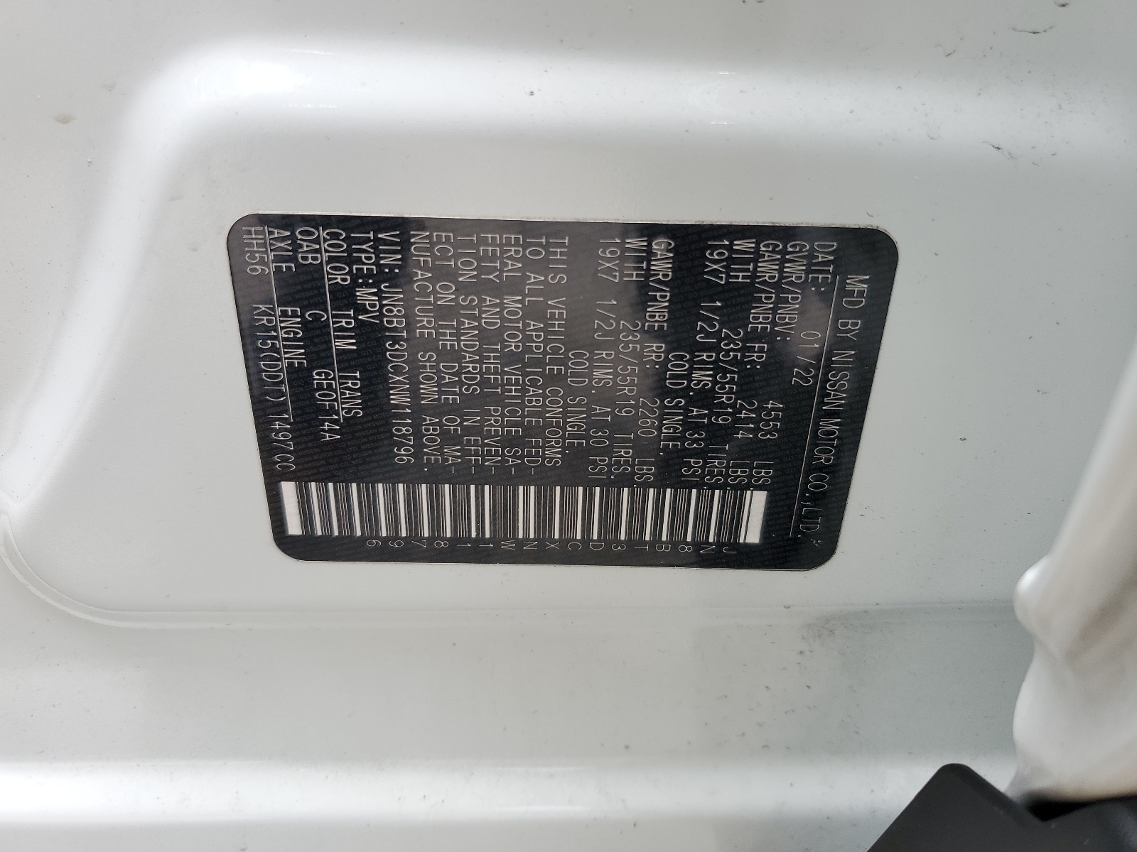 JN8BT3DCXNW118796 2022 Nissan Rogue Platinum