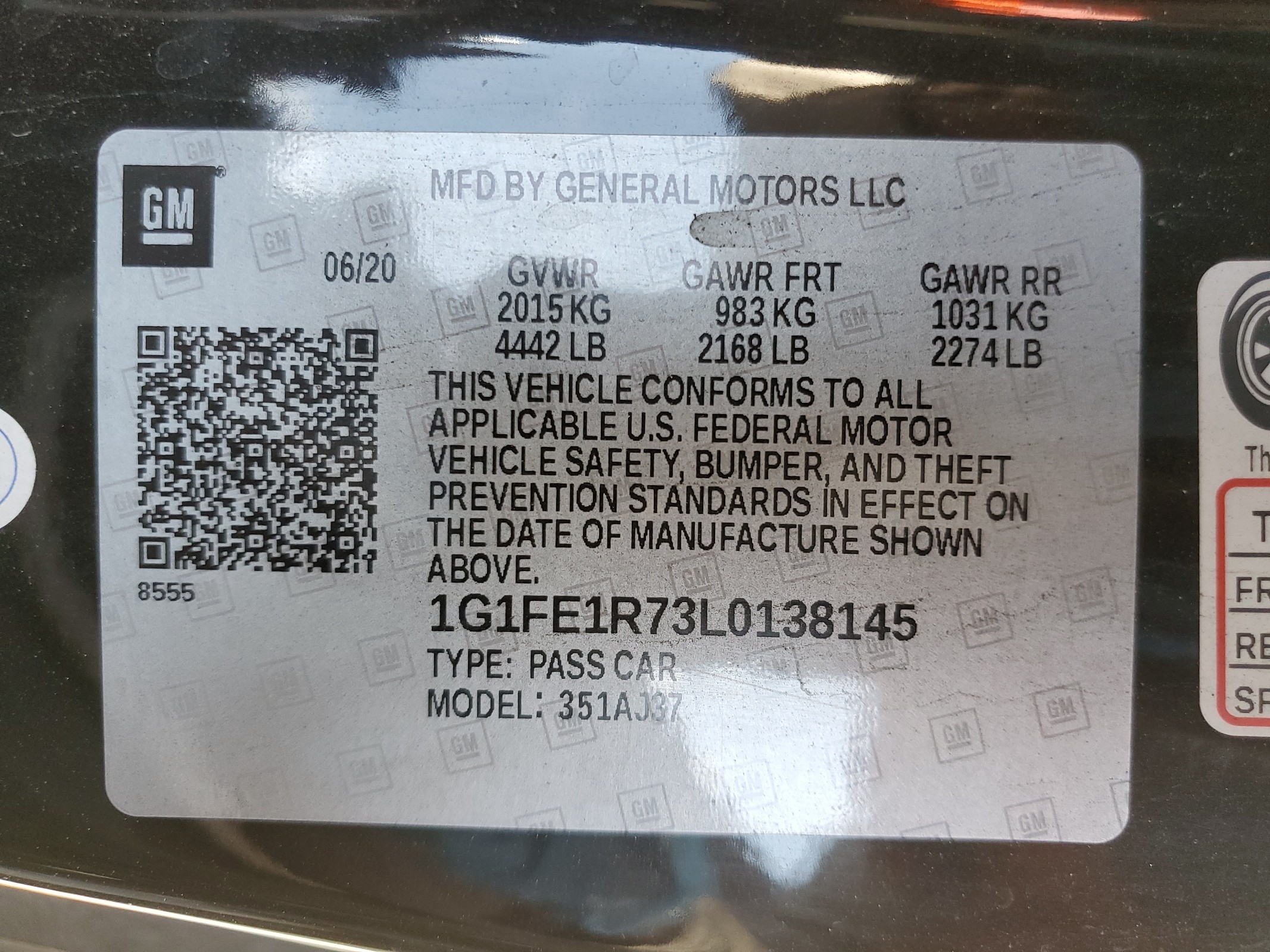 1G1FE1R73L0138145 2020 Chevrolet Camaro Lz