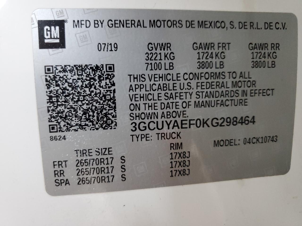 3GCUYAEF0KG298464 2019 Chevrolet Silverado K1500