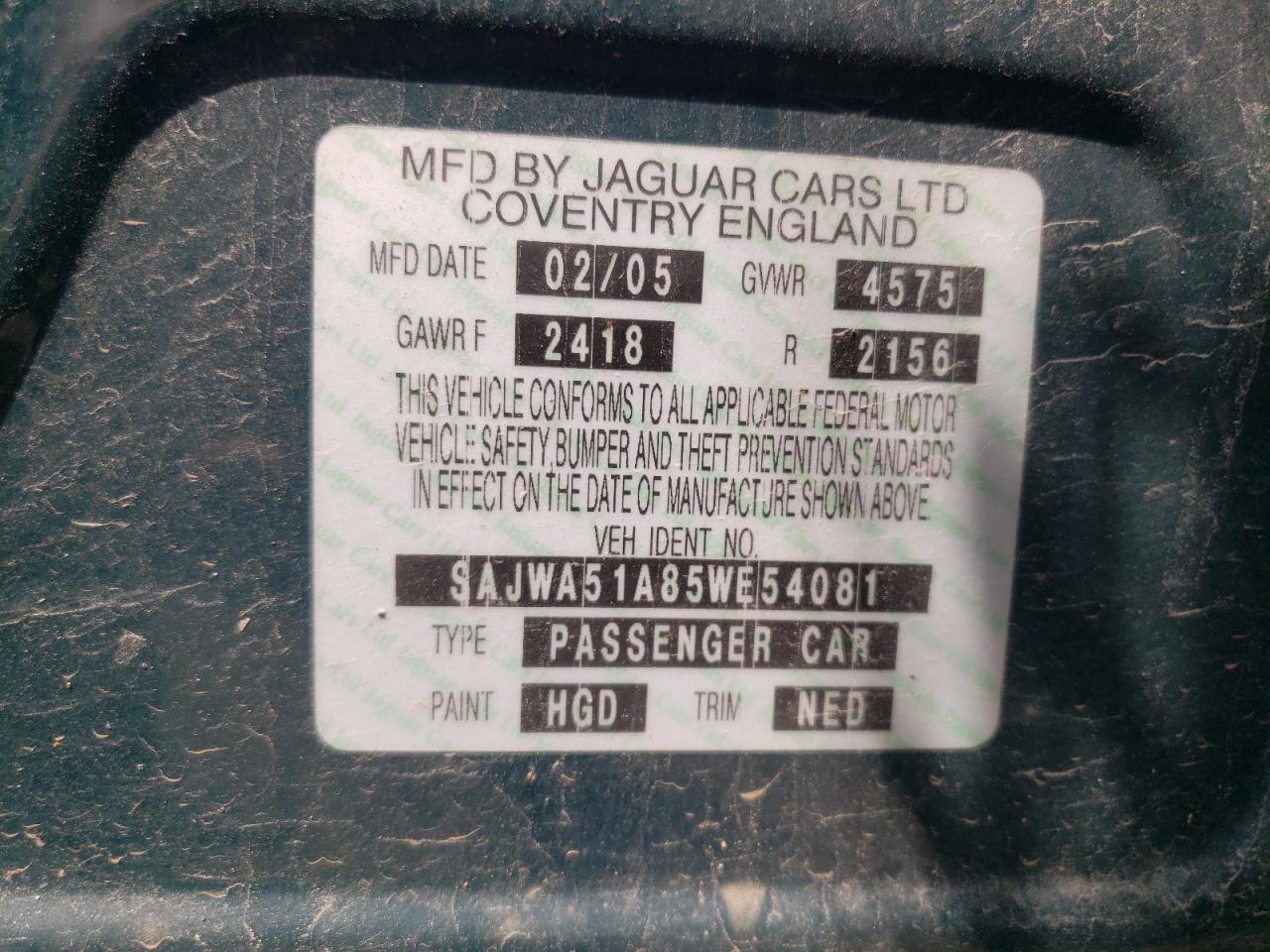 2005 Jaguar X-Type 3.0 VIN: SAJWA51A85WE54081 Lot: 61880874