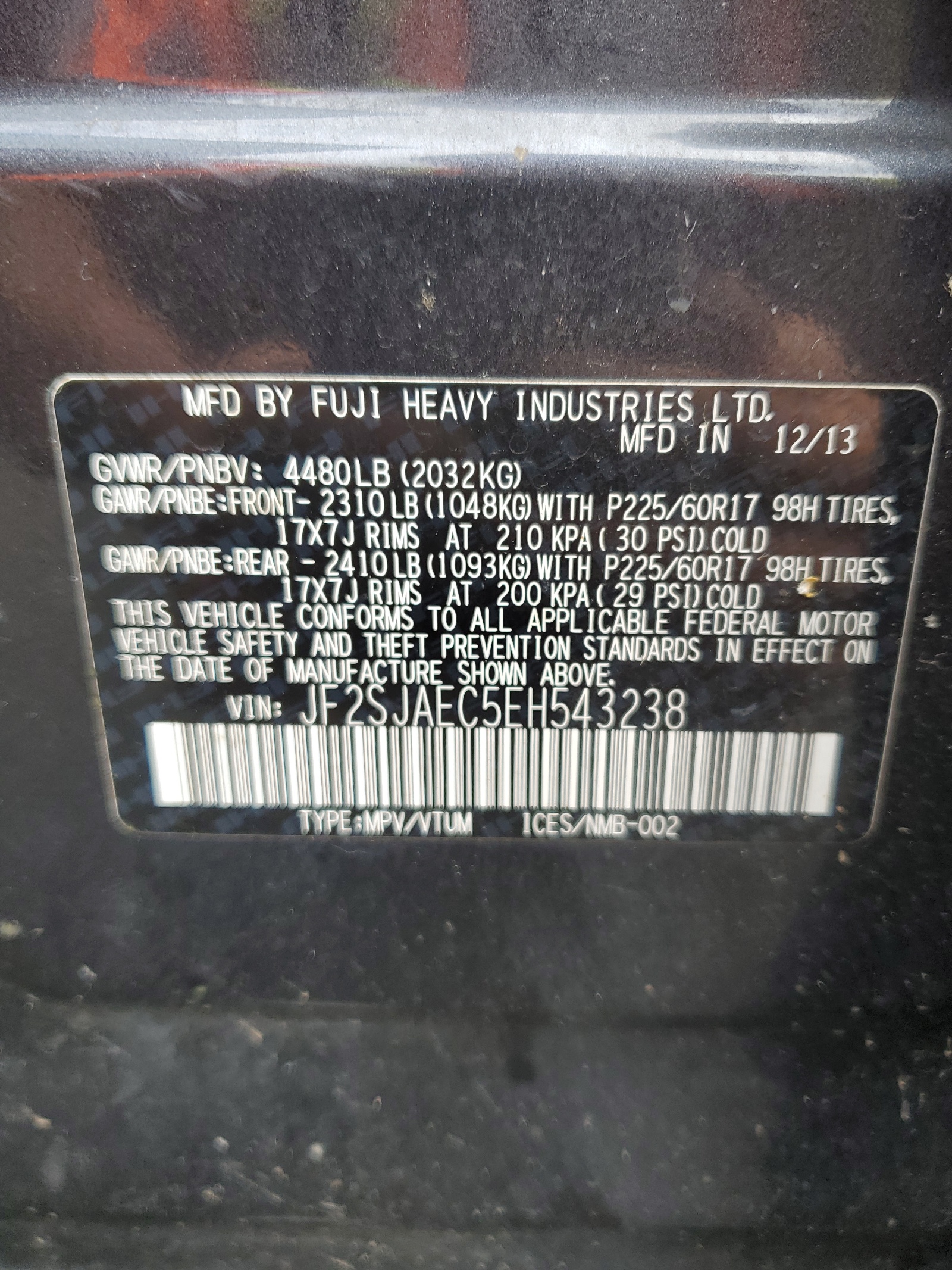 JF2SJAEC5EH543238 2014 Subaru Forester 2.5I Premium