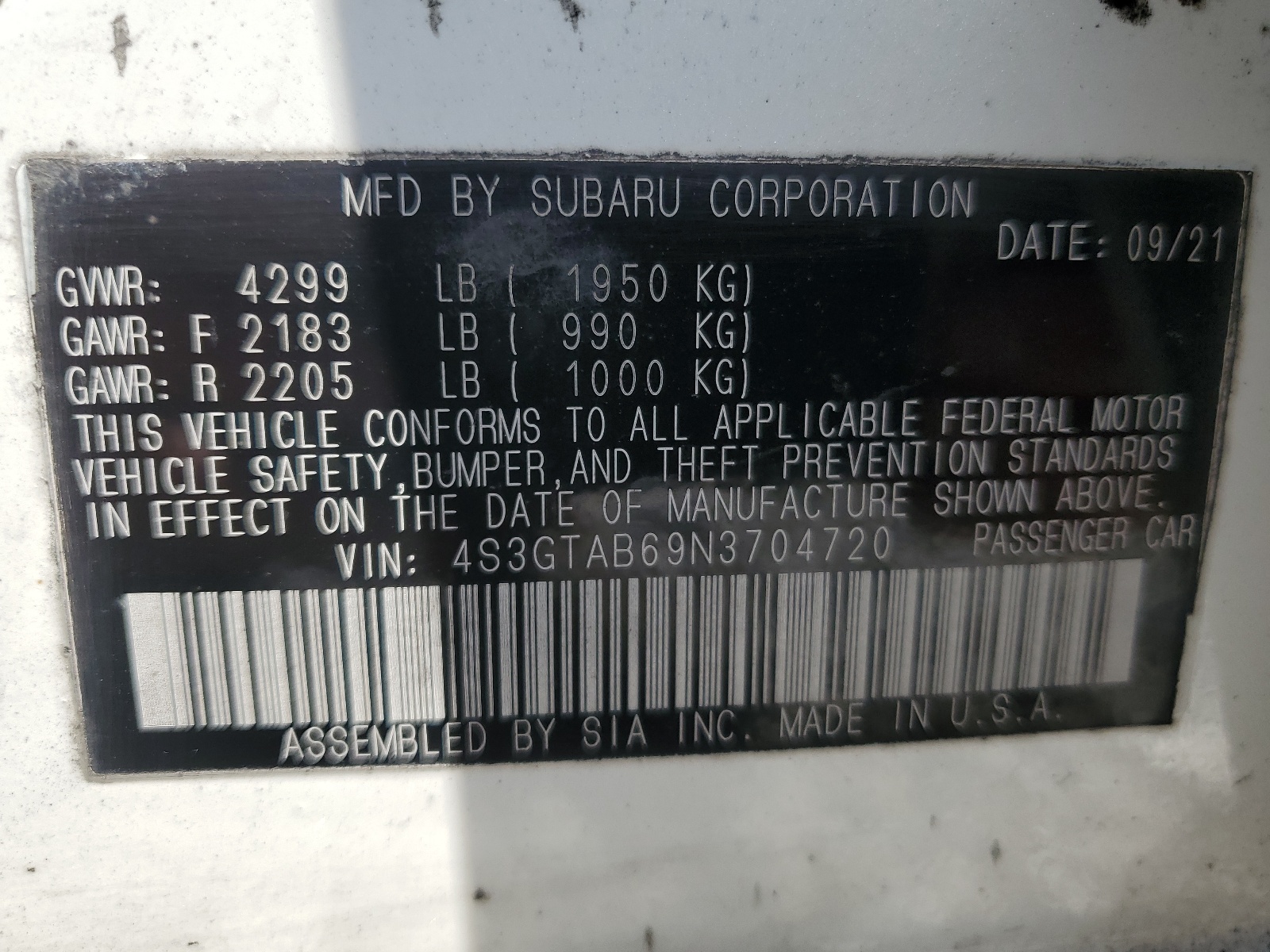 4S3GTAB69N3704720 2022 Subaru Impreza