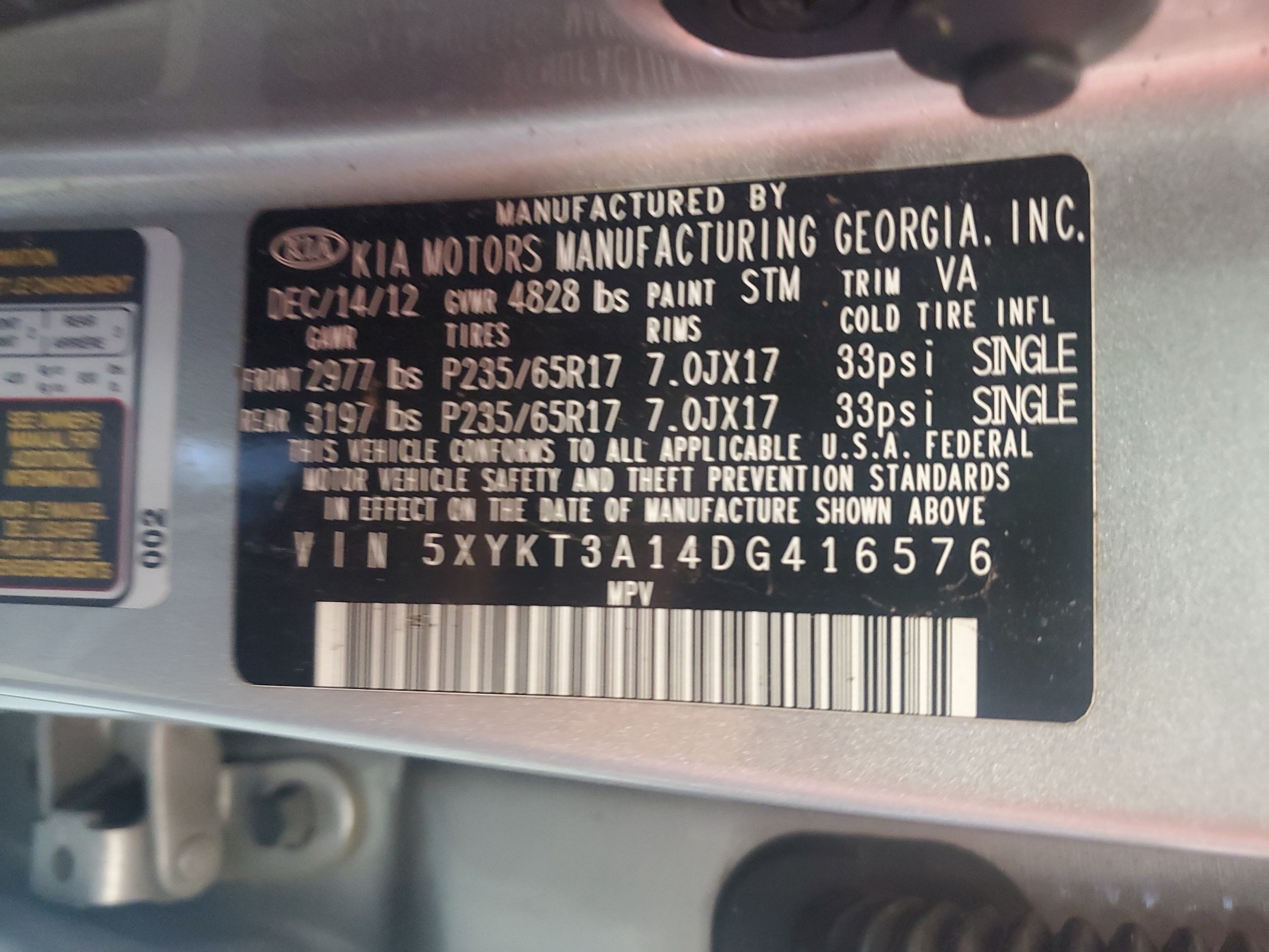 5XYKT3A14DG416576 2013 Kia Sorento Lx