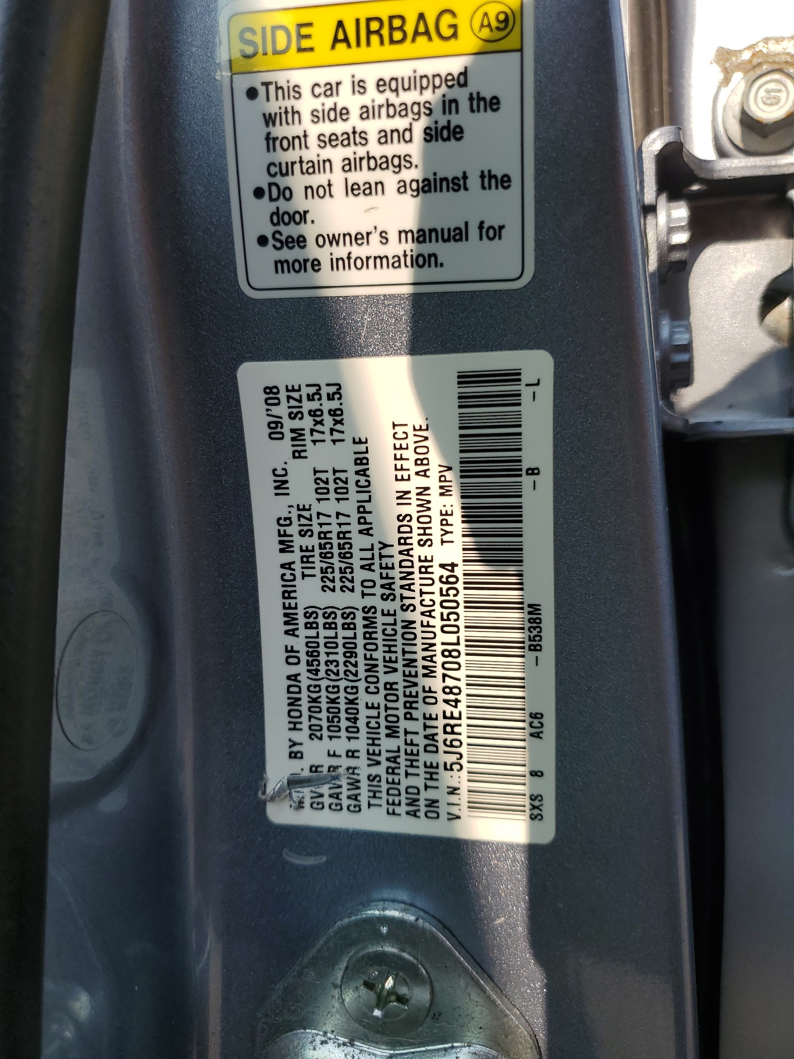 5J6RE48708L050564 2008 Honda Cr-V Exl