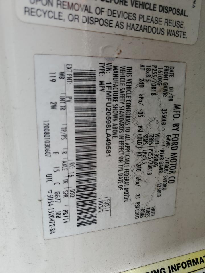 2008 Ford Expedition Limited VIN: 1FMFU20598LA49581 Lot: 64450044