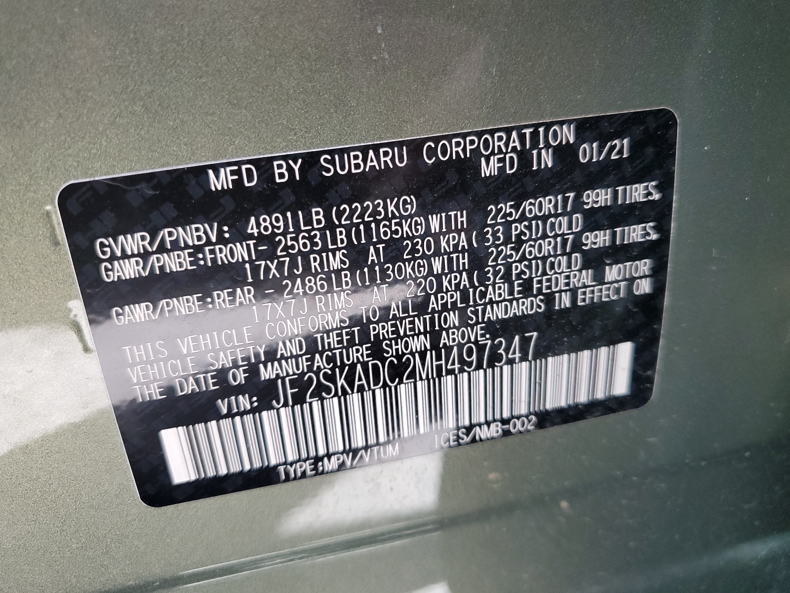 JF2SKADC2MH497347 2021 Subaru Forester