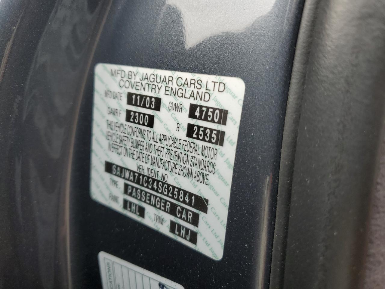 2004 Jaguar Xj8 VIN: SAJWA71C34SG25841 Lot: 63903674