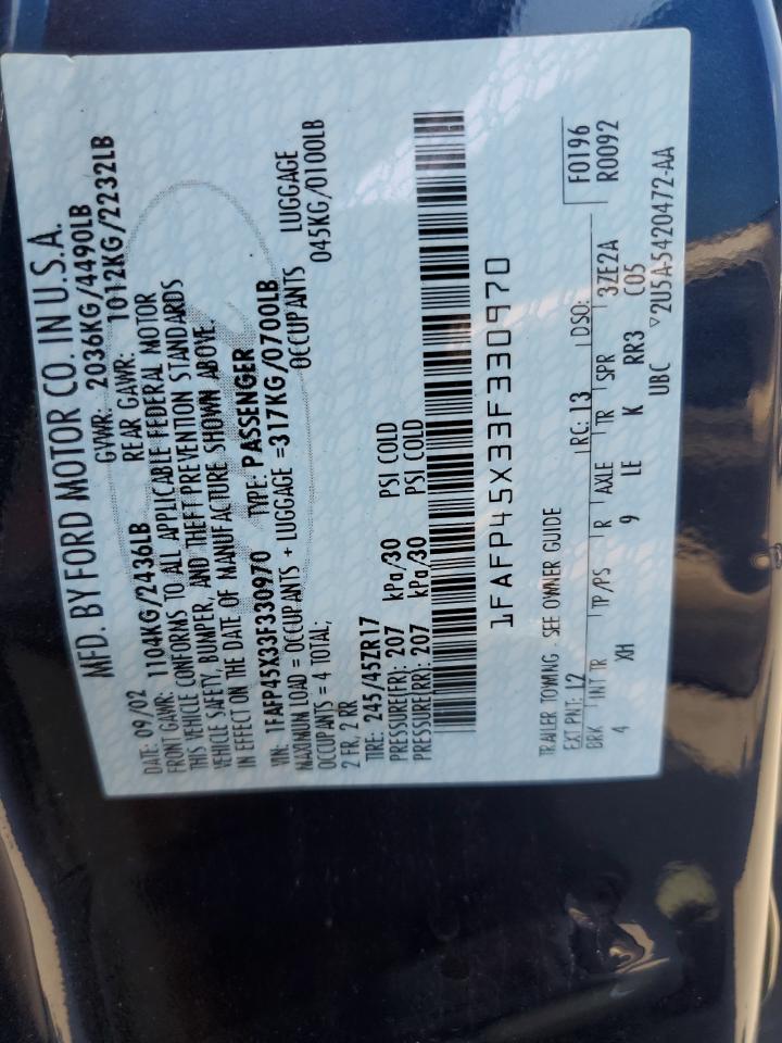 2003 Ford Mustang Gt VIN: 1FAFP45X33F330970 Lot: 61614694