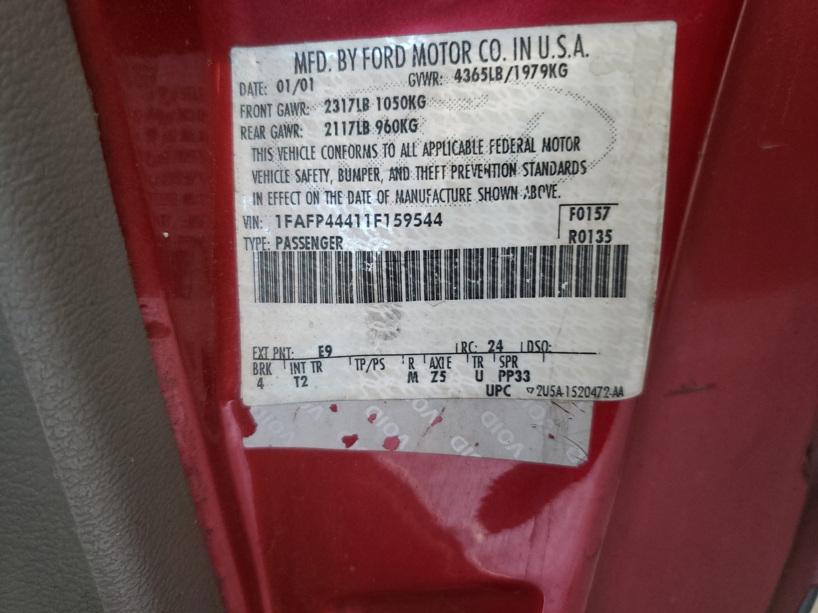 1FAFP44411F159544 2001 Ford Mustang