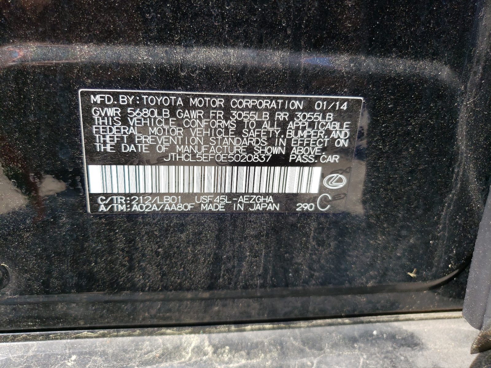 JTHCL5EF0E5020837 2014 Lexus Ls 460