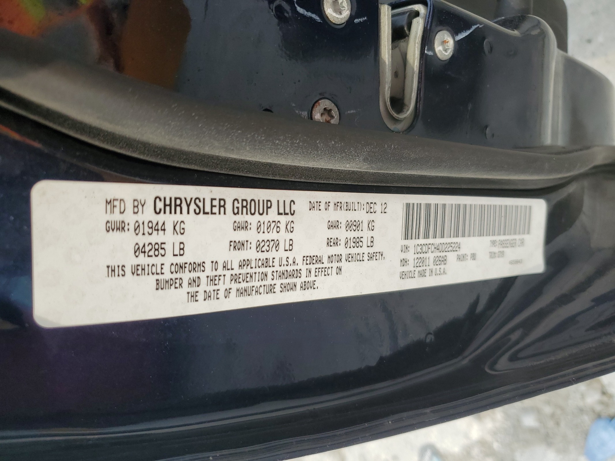 1C3CDFCH4DD225224 2013 Dodge Dart Limited