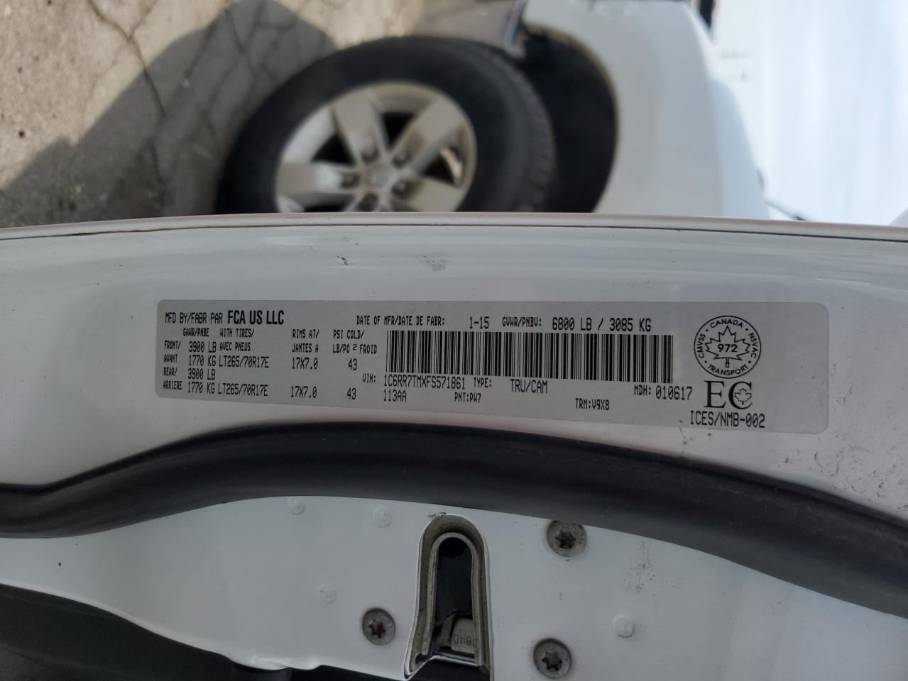 2015 Ram 1500 Slt VIN: 1C6RR7TMXFS571861 Lot: 65249454