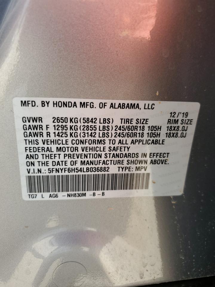 2020 Honda Pilot Exl VIN: 5FNYF6H54LB036882 Lot: 65129124