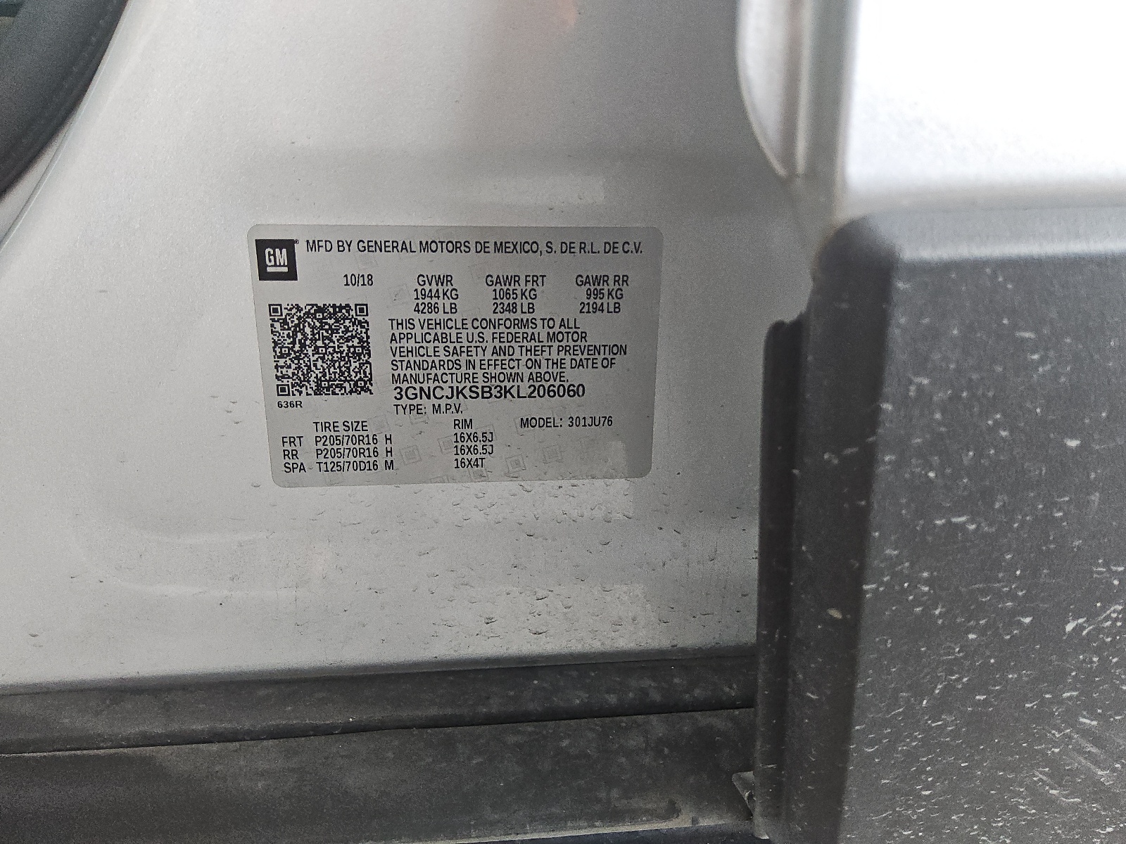 3GNCJKSB3KL206060 2019 Chevrolet Trax Ls