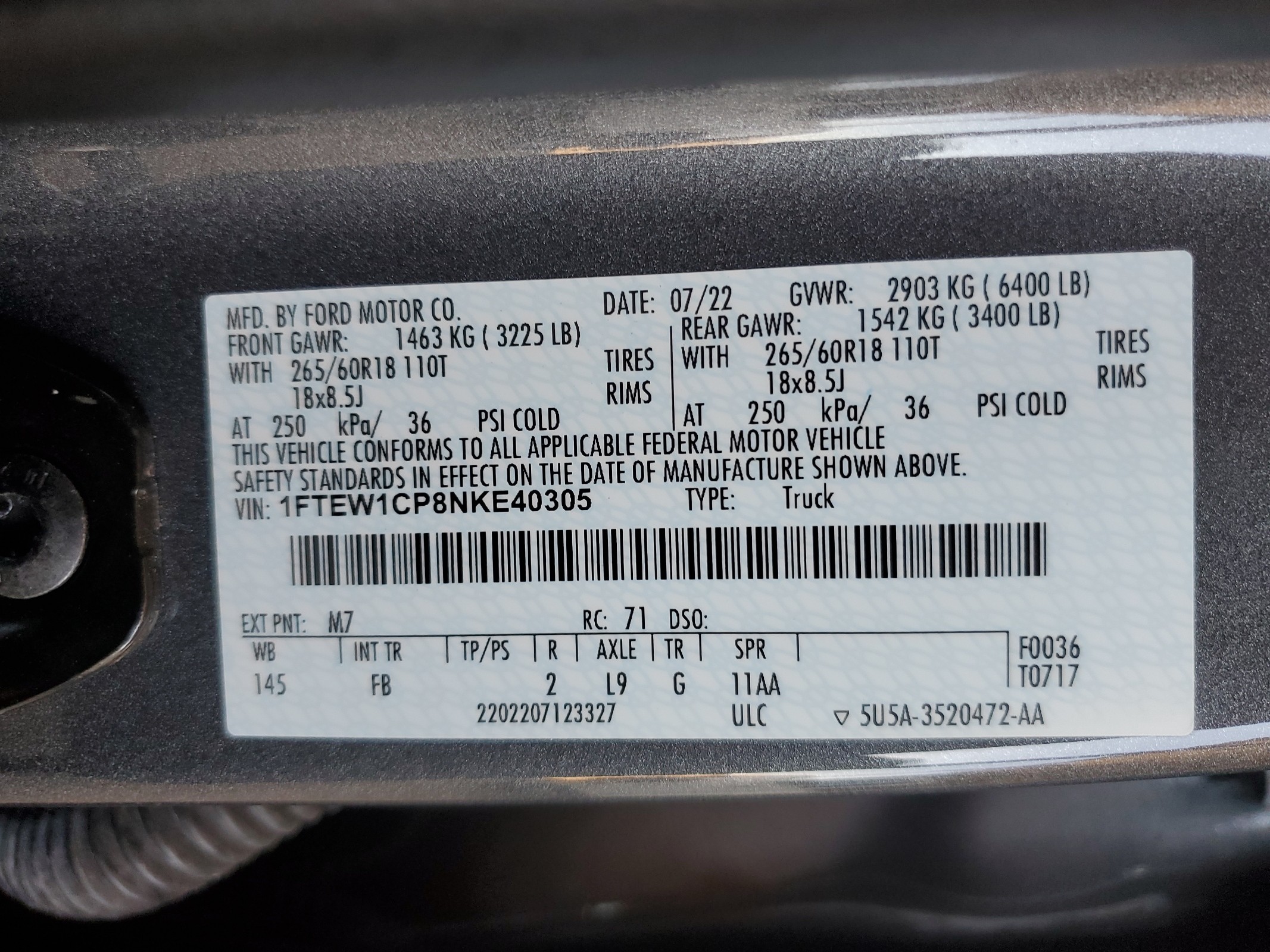 1FTEW1CP8NKE40305 2022 Ford F150 Supercrew