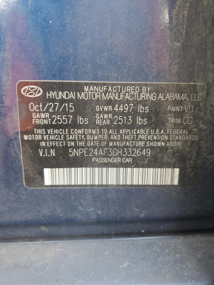 2016 Hyundai Sonata Se VIN: 5NPE24AF3GH332649 Lot: 64055484