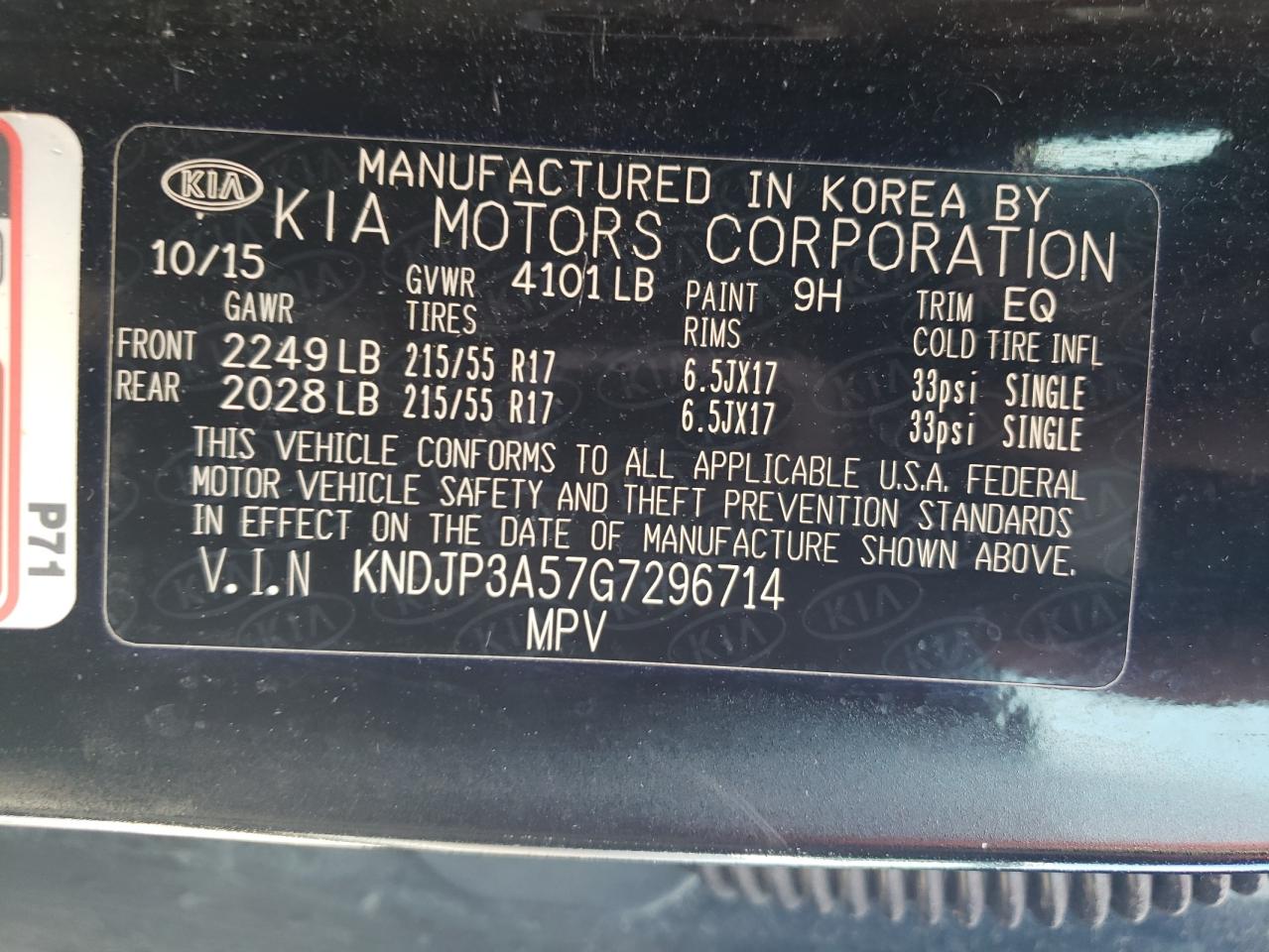 2016 Kia Soul + VIN: KNDJP3A57G7296714 Lot: 63264974