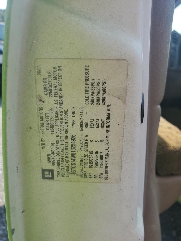 2001 GMC Sonoma VIN: 1GTCS14W818254926 Lot: 64987694