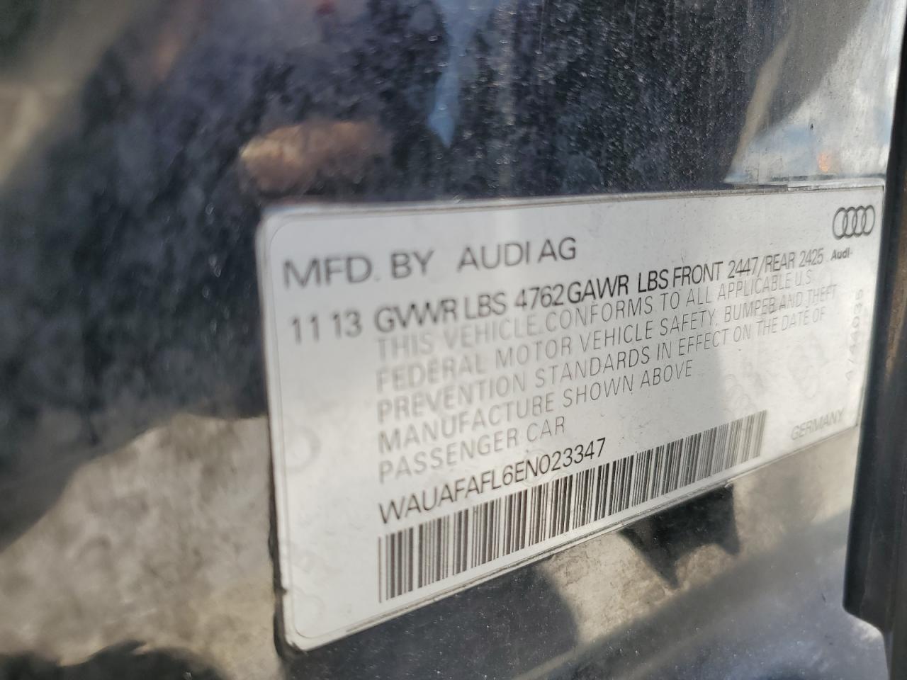 2014 Audi A4 Premium VIN: WAUAFAFL6EN023347 Lot: 63072304