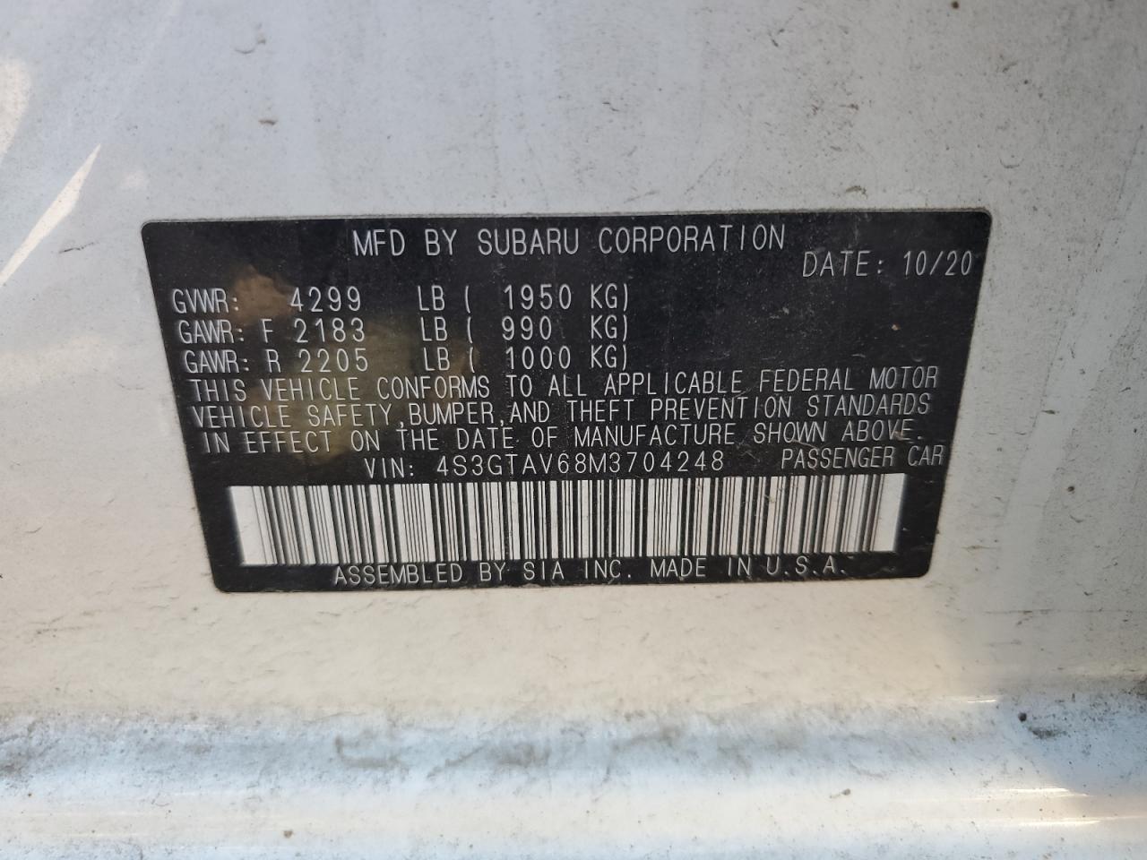 2021 Subaru Impreza Premium VIN: 4S3GTAV68M3704248 Lot: 62851124