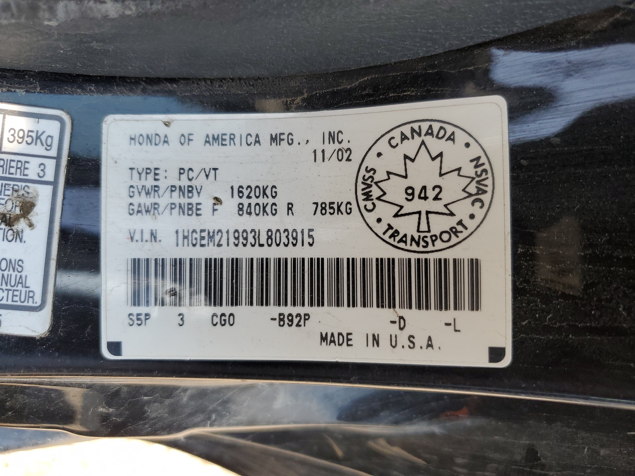 1HGEM21993L803915 2003 Honda Civic Ex