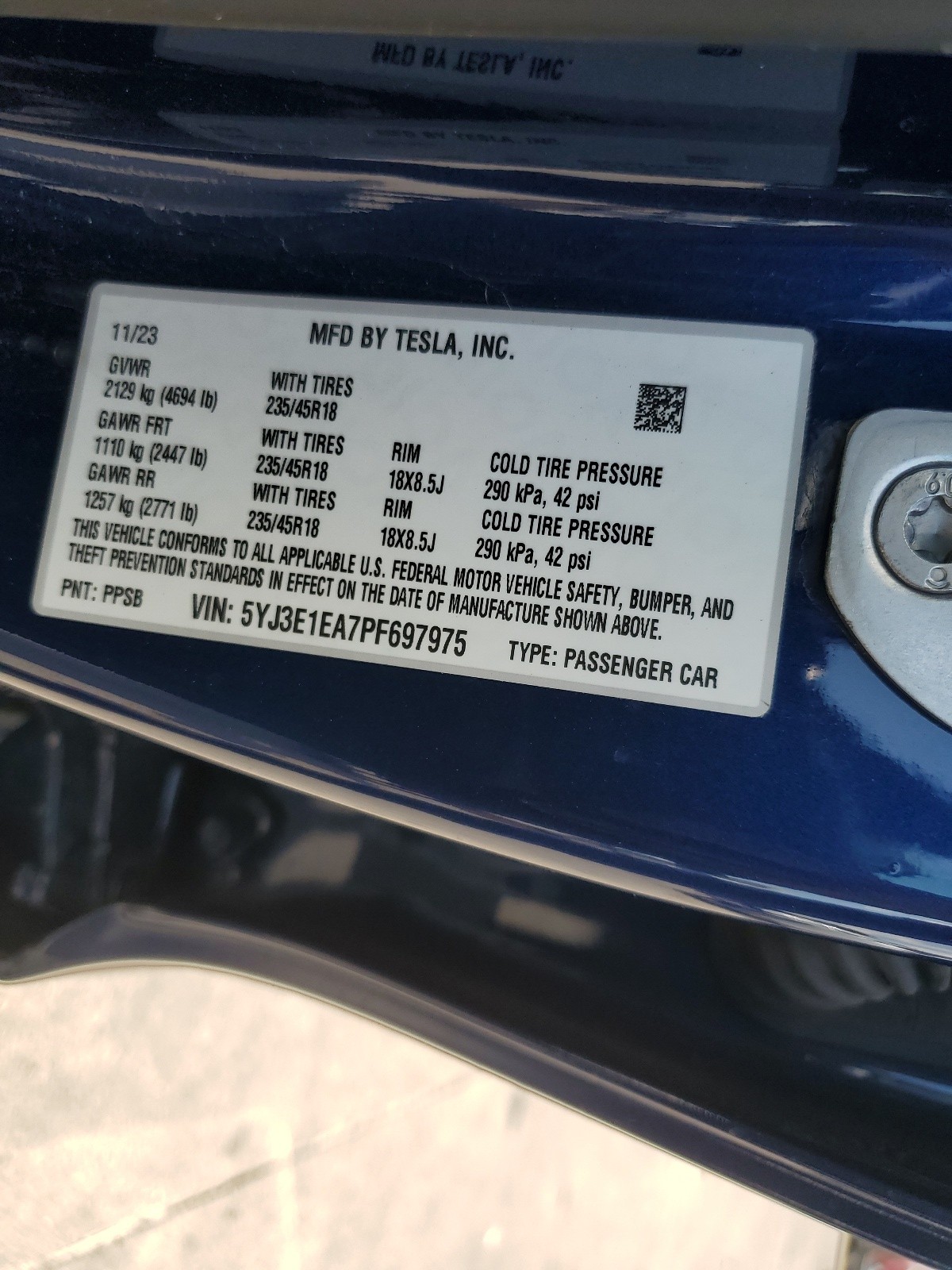 5YJ3E1EA7PF697975 2023 Tesla Model 3