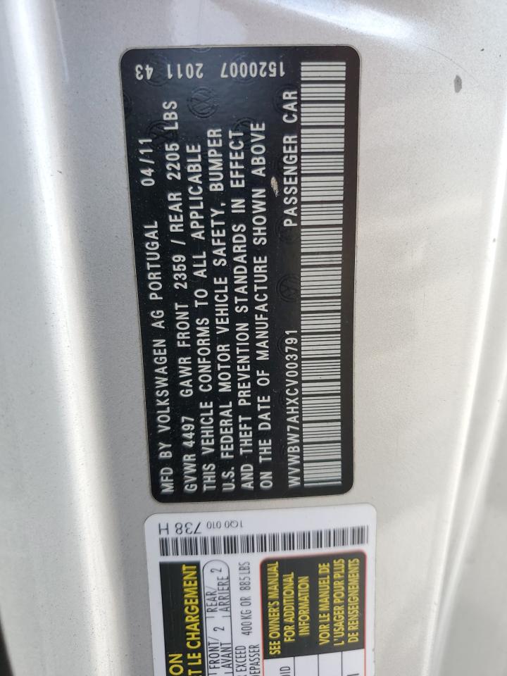 2012 Volkswagen Eos Komfort VIN: WVWBW7AHXCV003791 Lot: 63525424