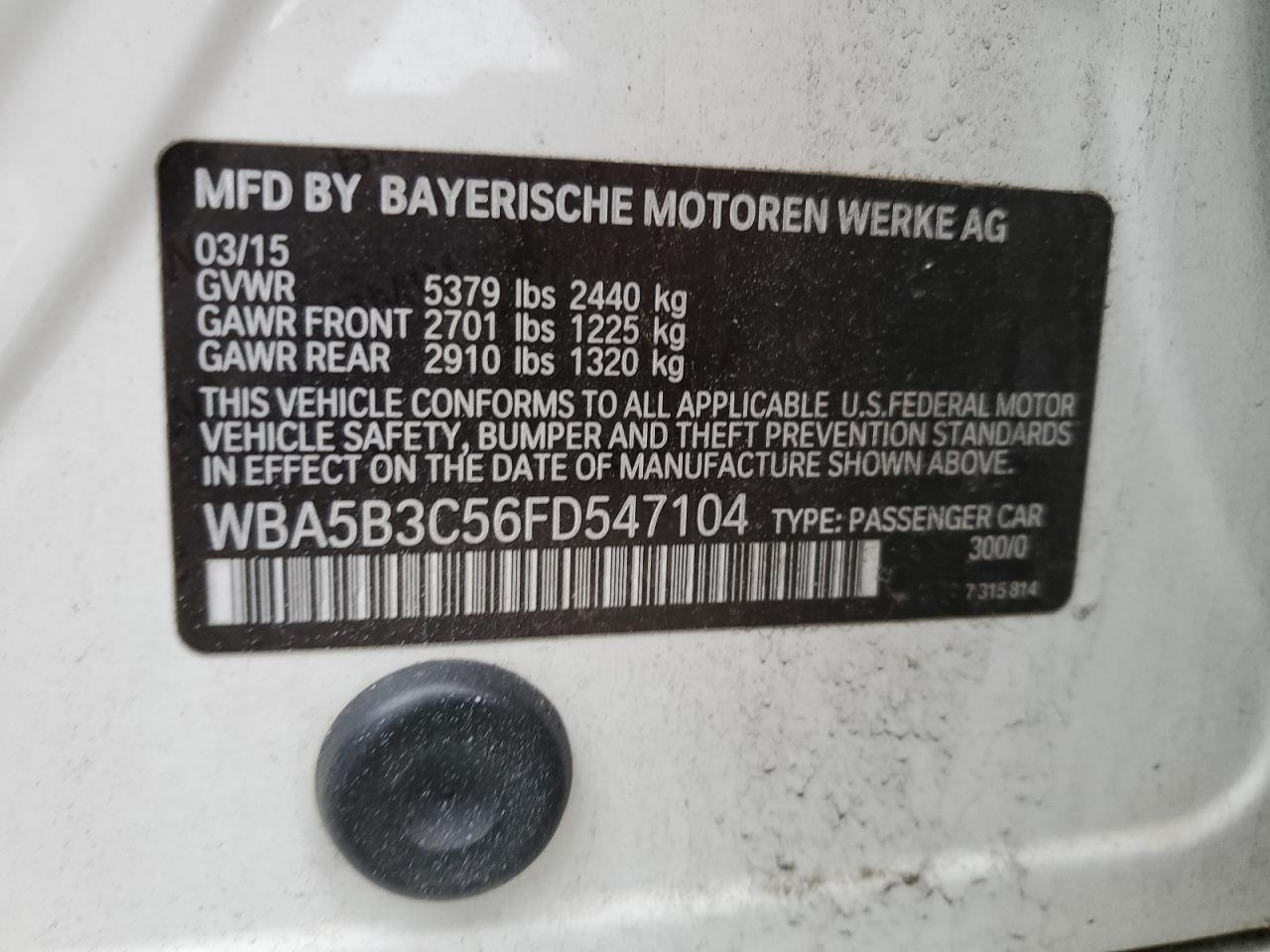 WBA5B3C56FD547104 2015 BMW 535 Xi