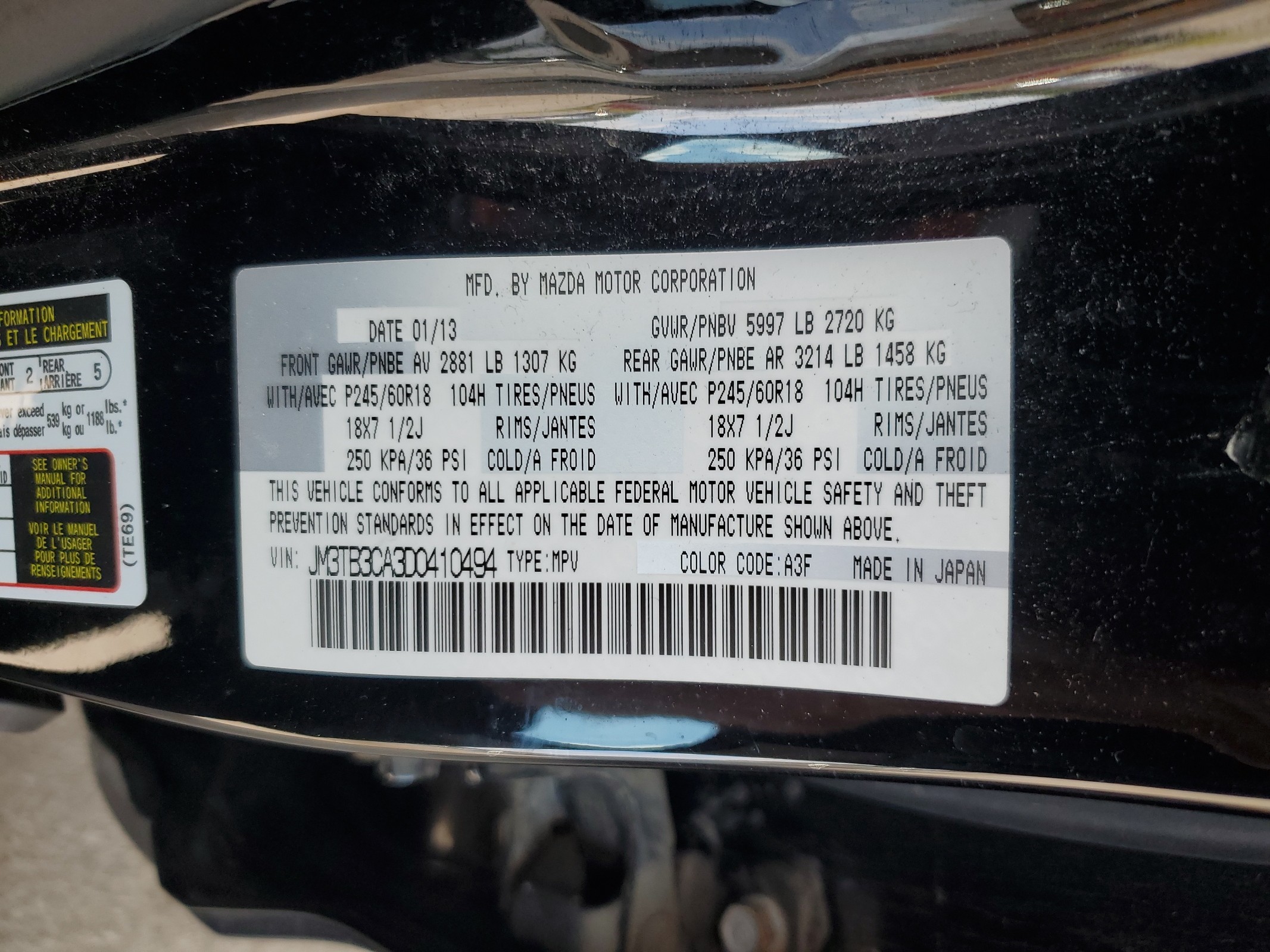 JM3TB3CA3D0410494 2013 Mazda Cx-9 Touring