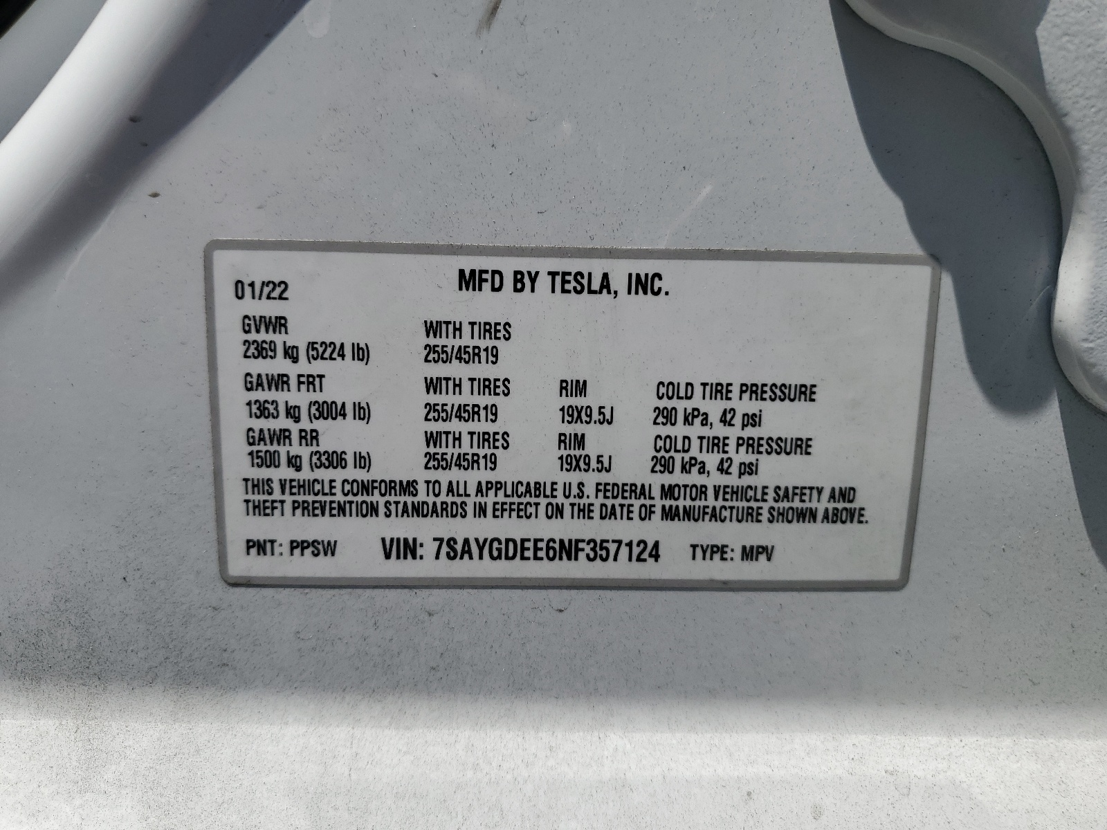 7SAYGDEE6NF357124 2022 Tesla Model Y