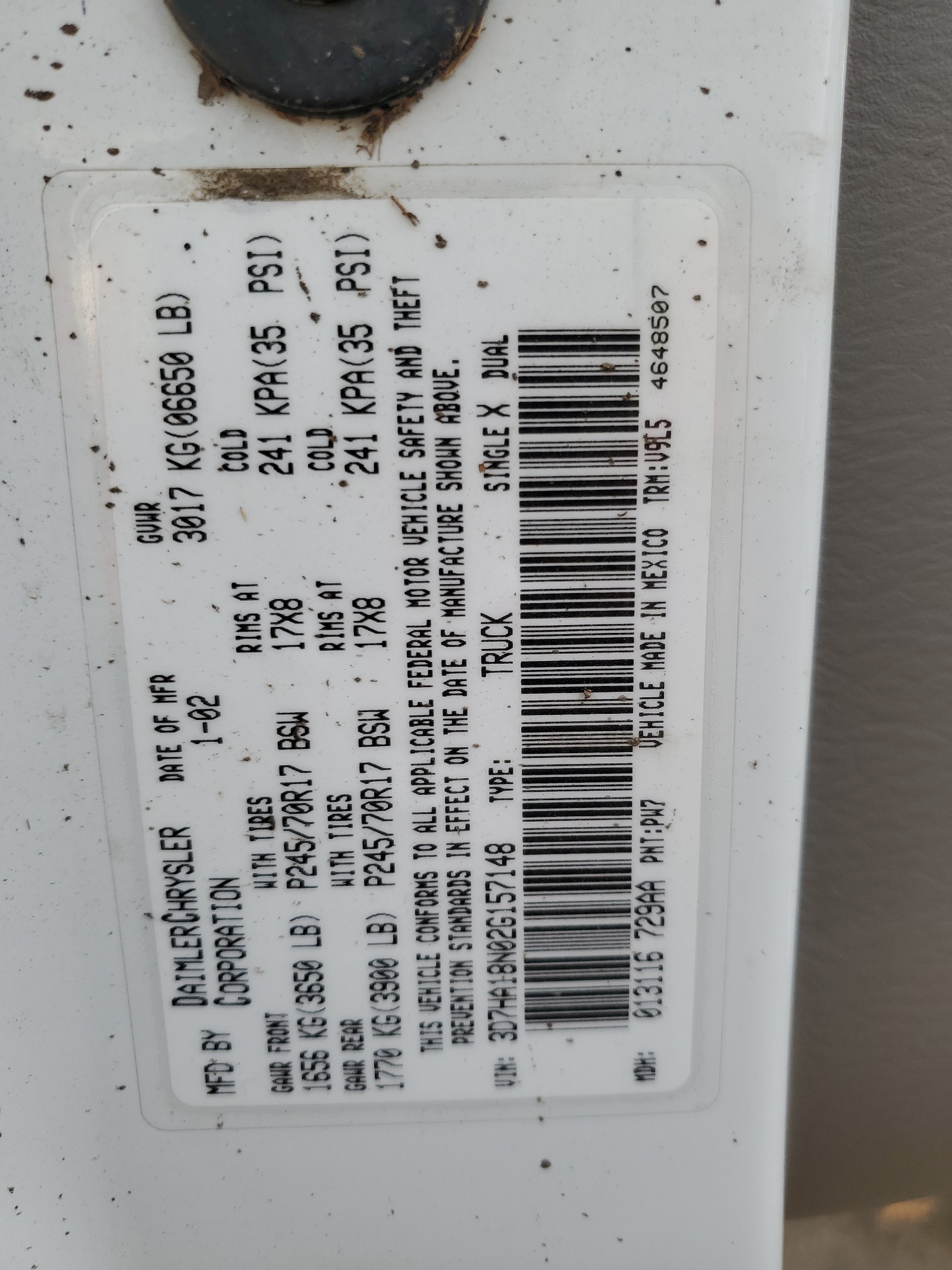 3D7HA18N02G157148 2002 Dodge Ram 1500