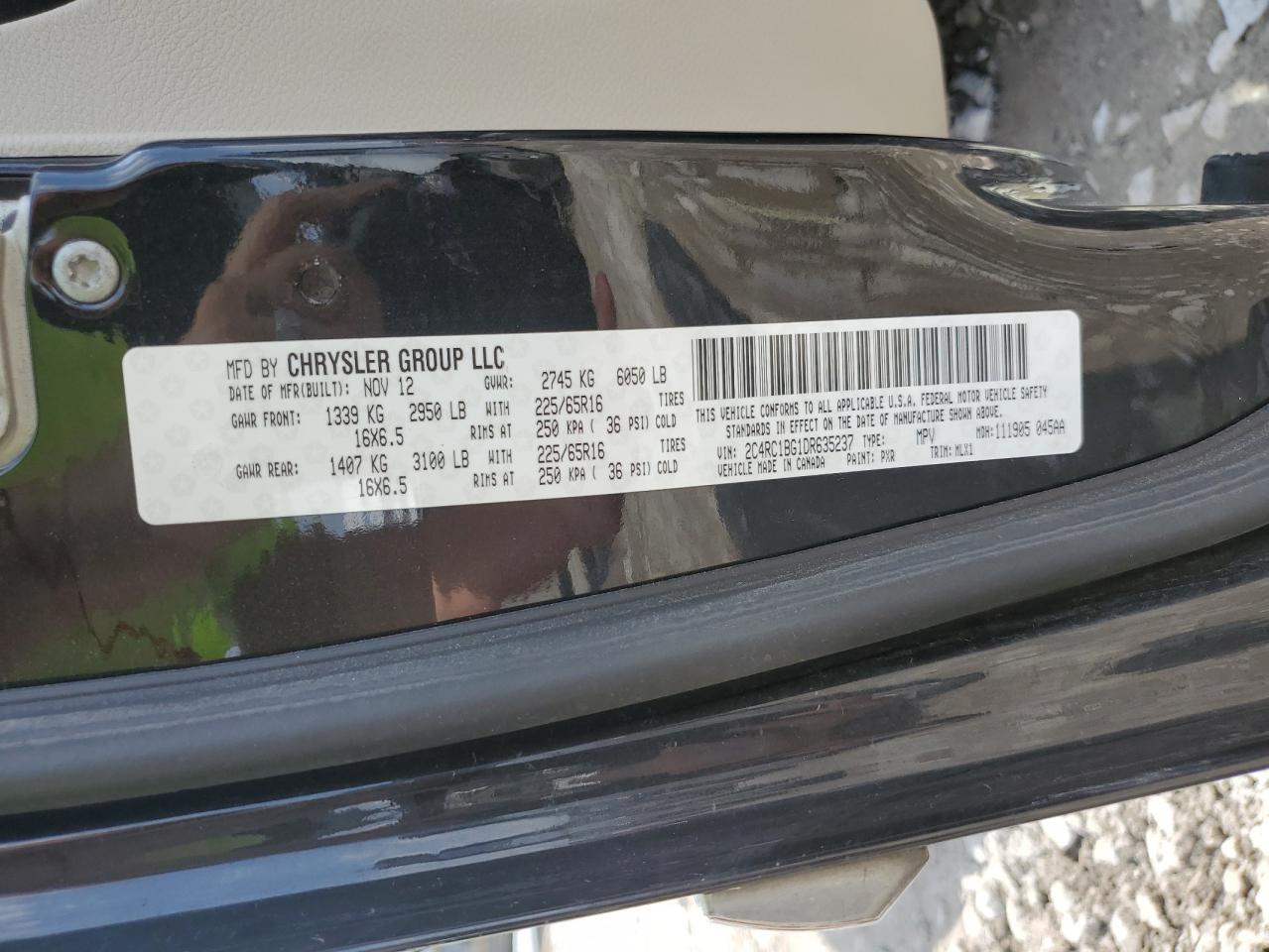 2013 Chrysler Town & Country Touring VIN: 2C4RC1BG1DR635237 Lot: 64500254