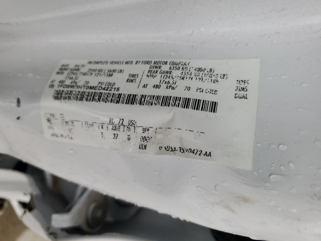 2021 Ford F350 Super Duty VIN: 1FD8W3HT0MED42215 Lot: 64473804