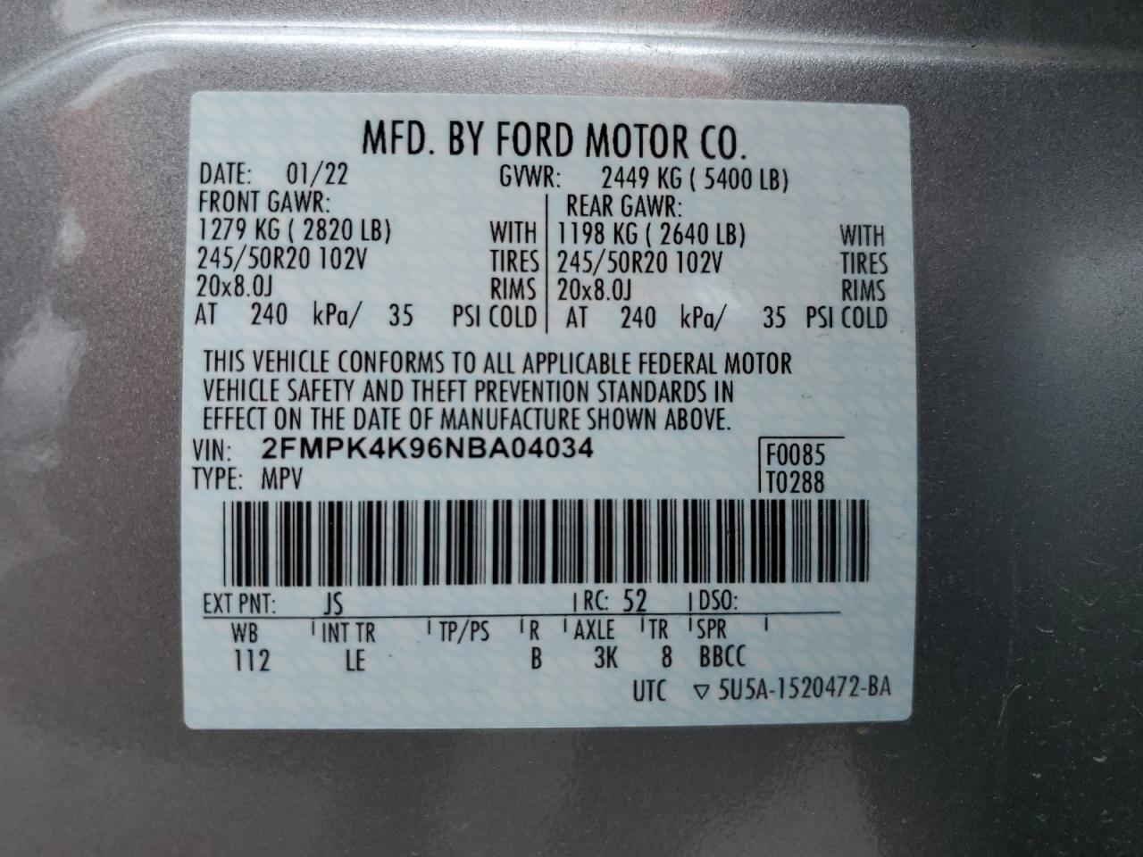 2FMPK4K96NBA04034 2022 Ford Edge Titanium