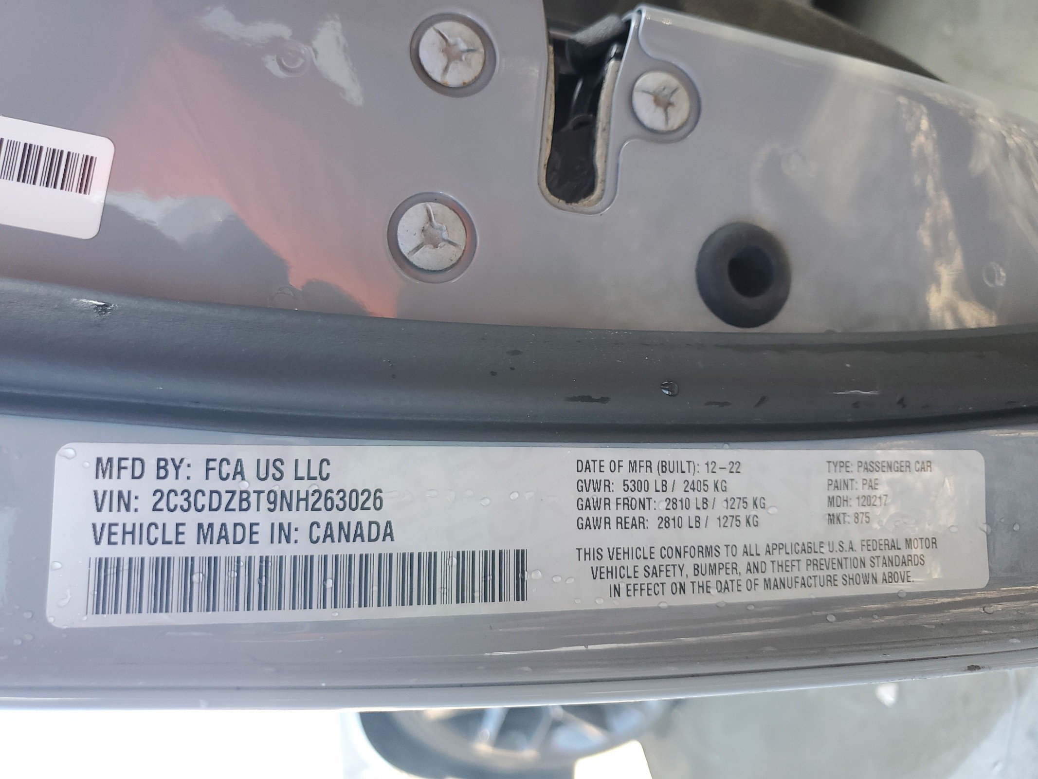 2C3CDZBT9NH263026 2022 Dodge Challenger R/T