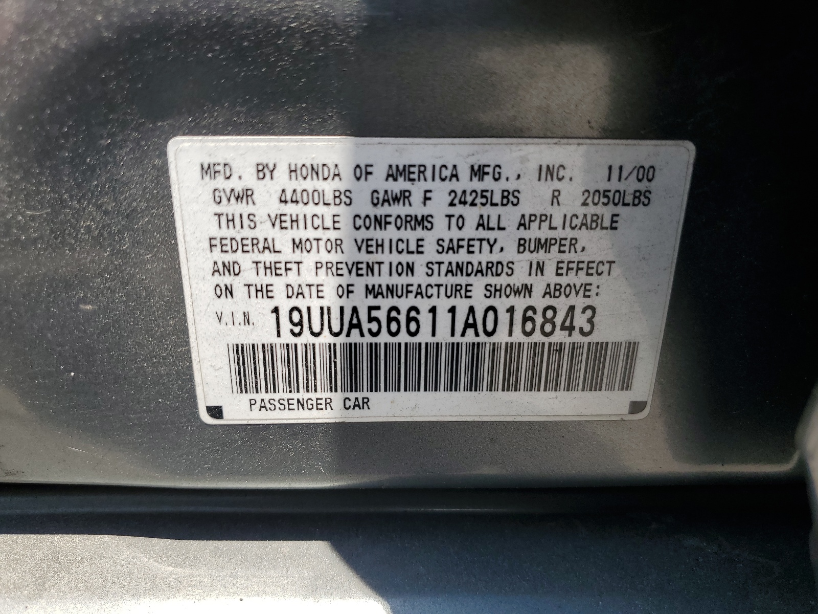 19UUA56611A016843 2001 Acura 3.2Tl