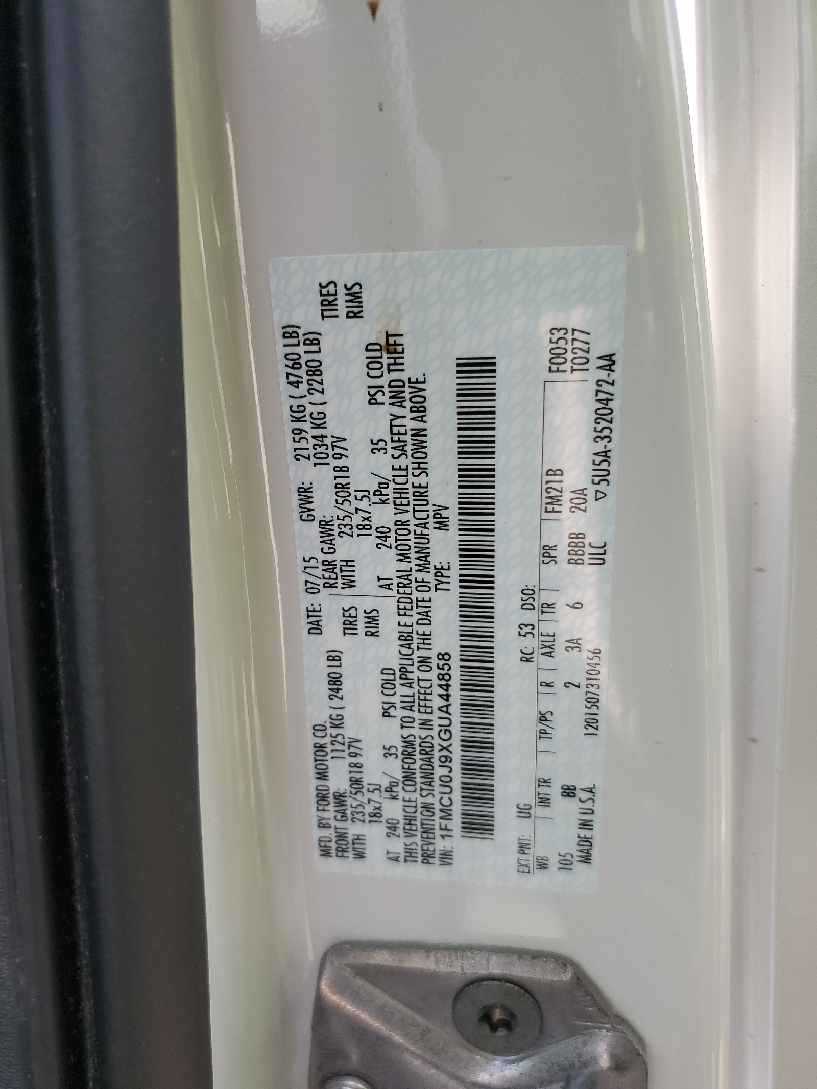 1FMCU0J9XGUA44858 2016 Ford Escape Titanium