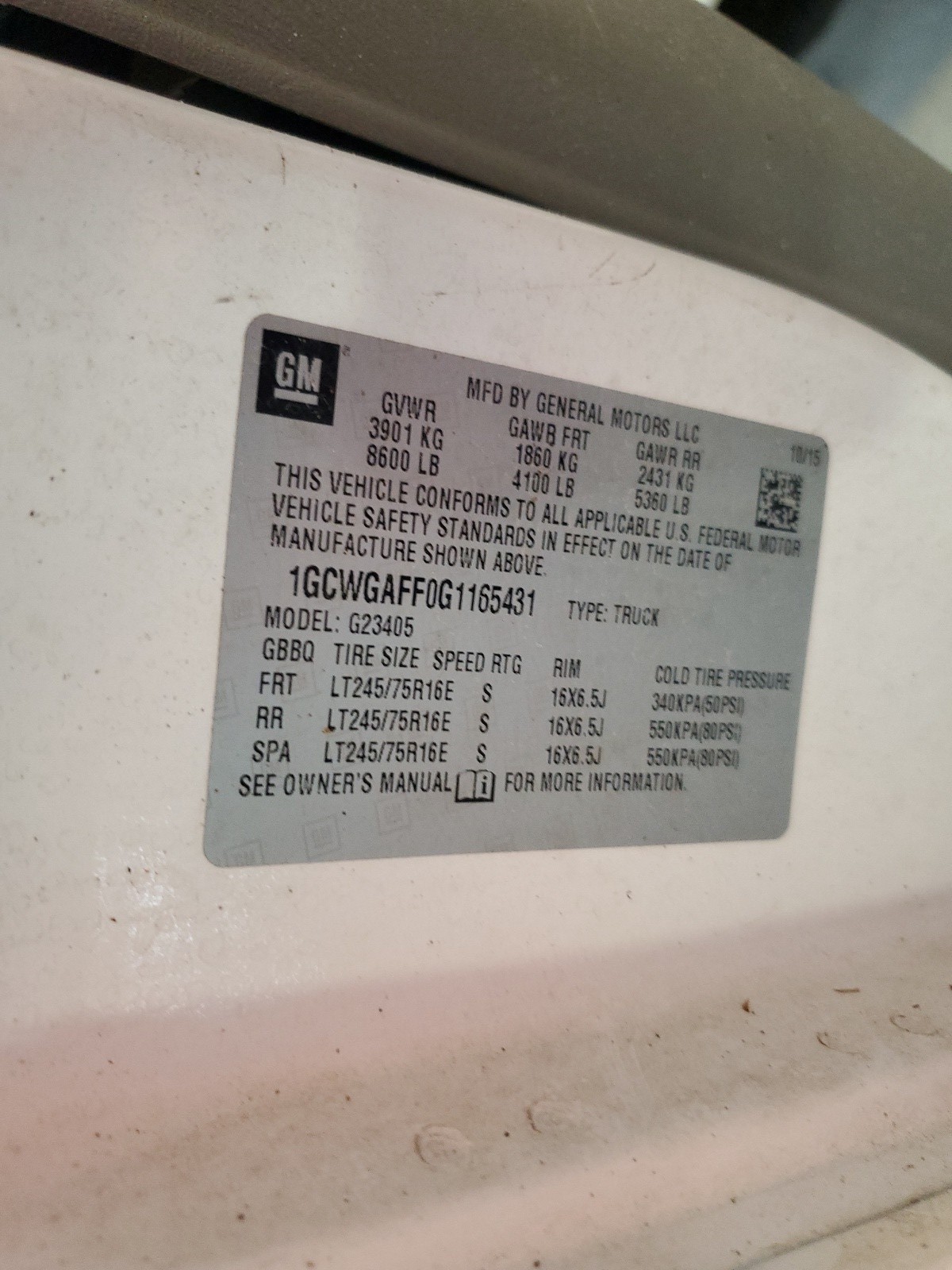 1GCWGAFF0G1165431 2016 Chevrolet Express G2500