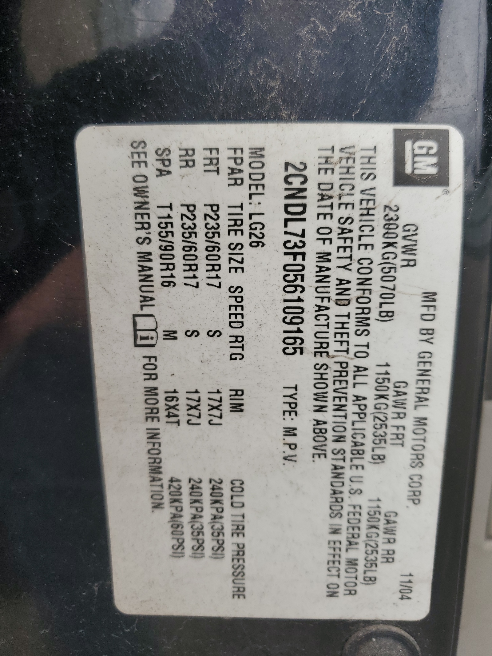 2CNDL73F056109165 2005 Chevrolet Equinox Lt