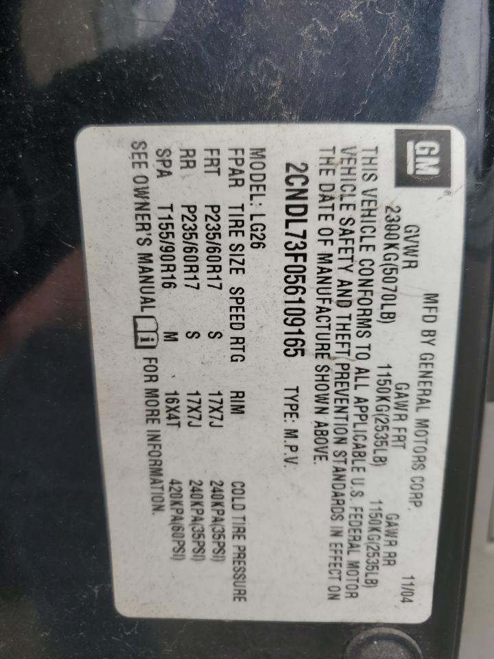 2005 Chevrolet Equinox Lt VIN: 2CNDL73F056109165 Lot: 62512414